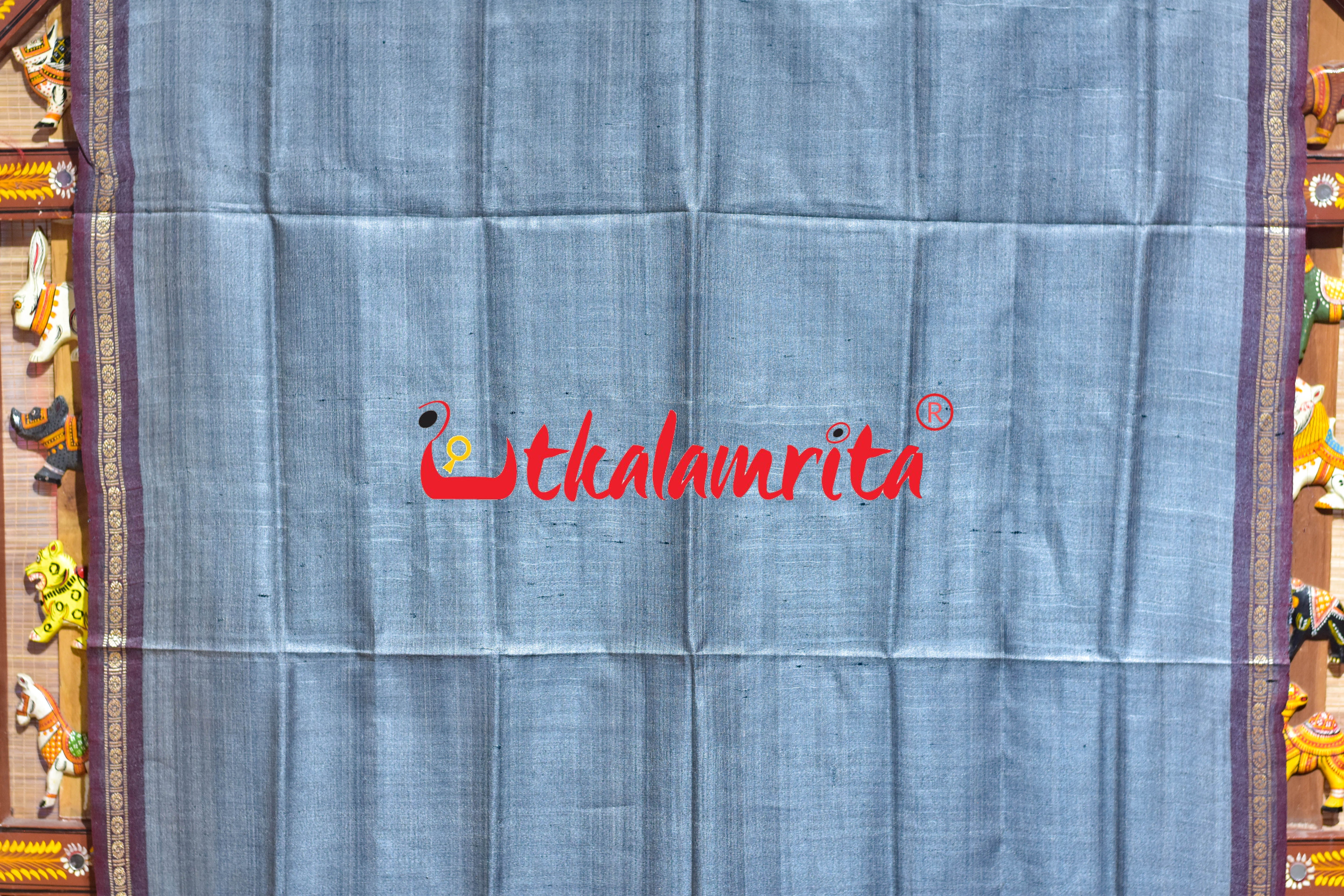 Grey Single Flower Gopalpur Tussar (Dupatta)