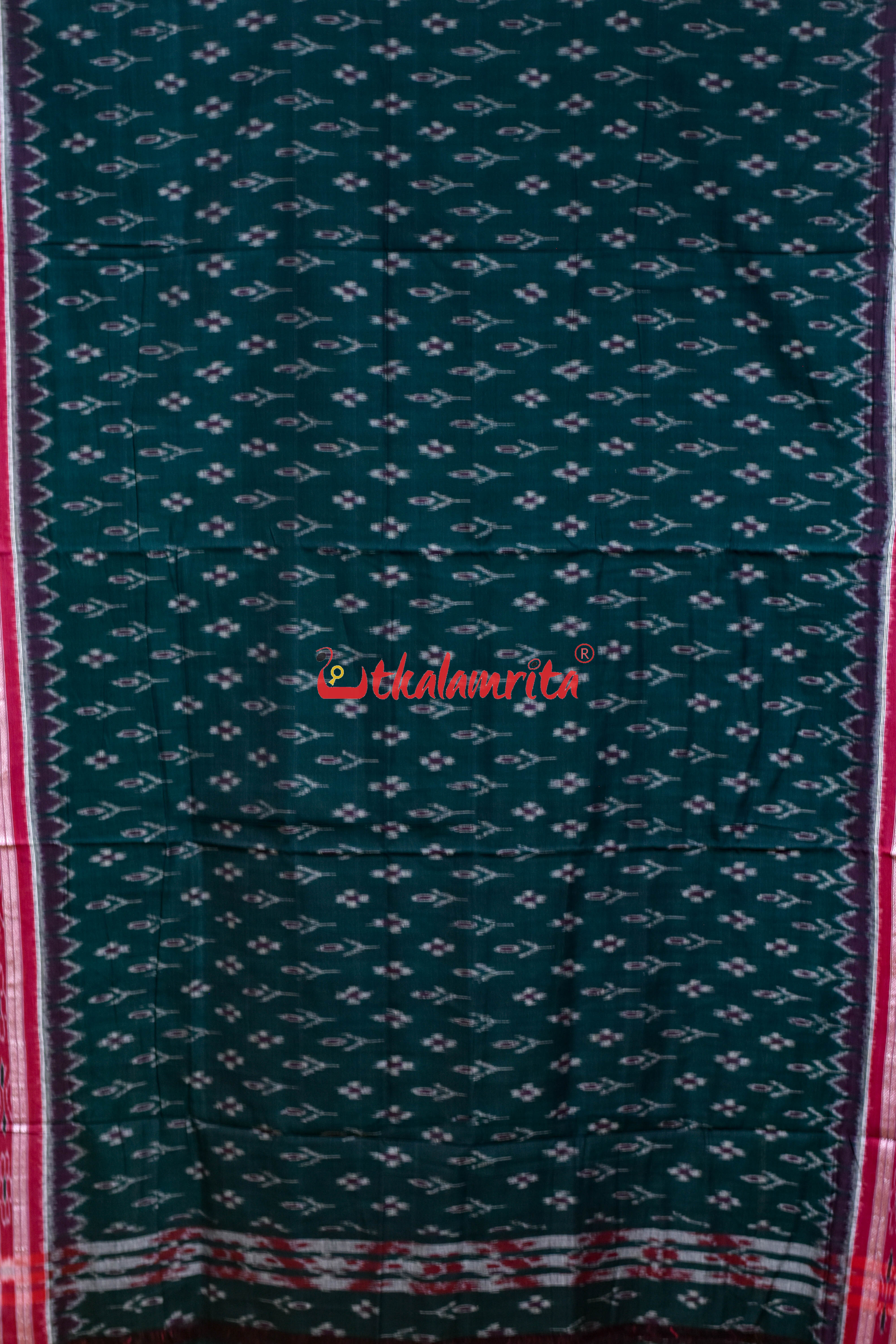 Bottle Green kadha Pasapali Khandua Cotton Saree