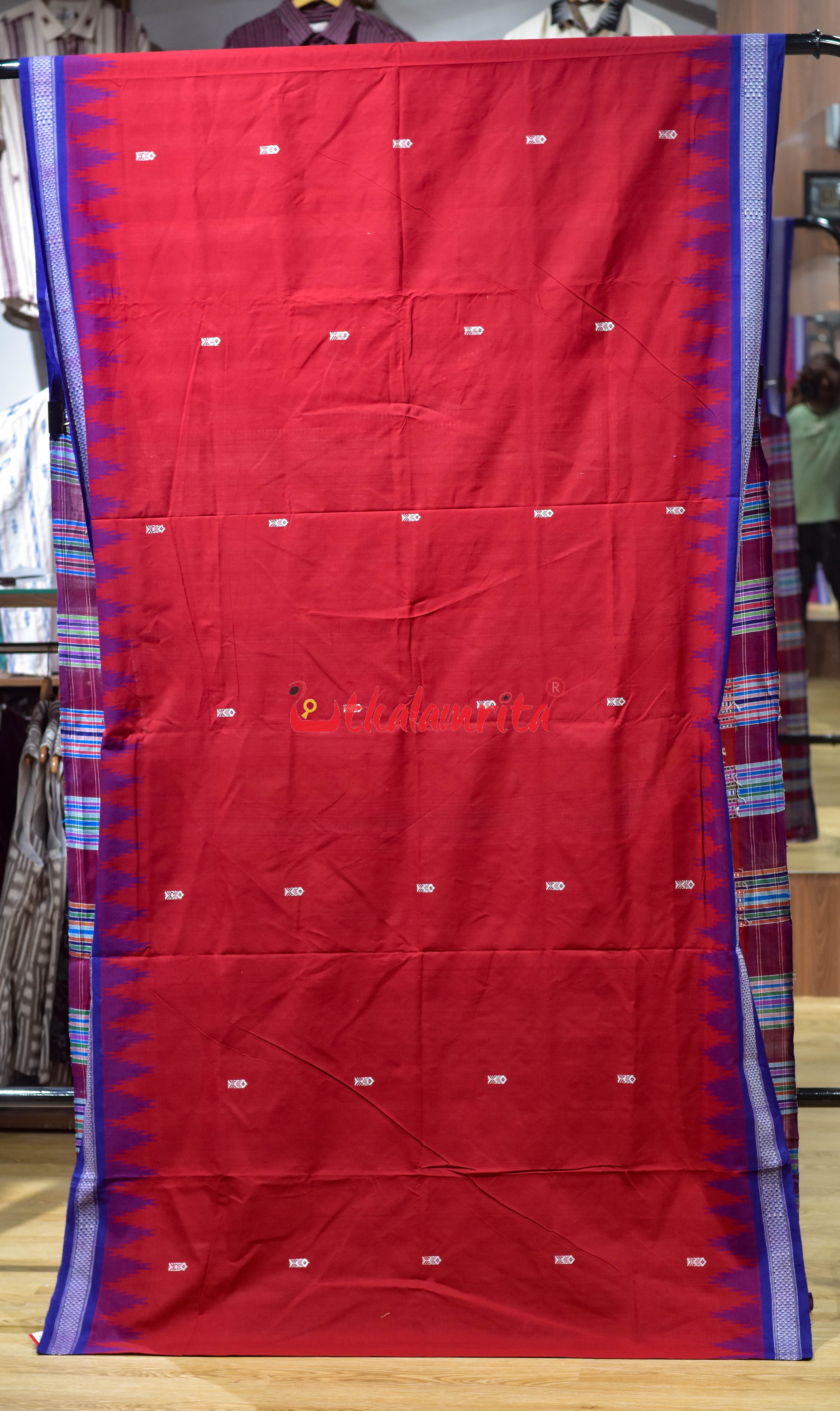 Red Blue Original Ganjam Bomkai Cotton Saree
