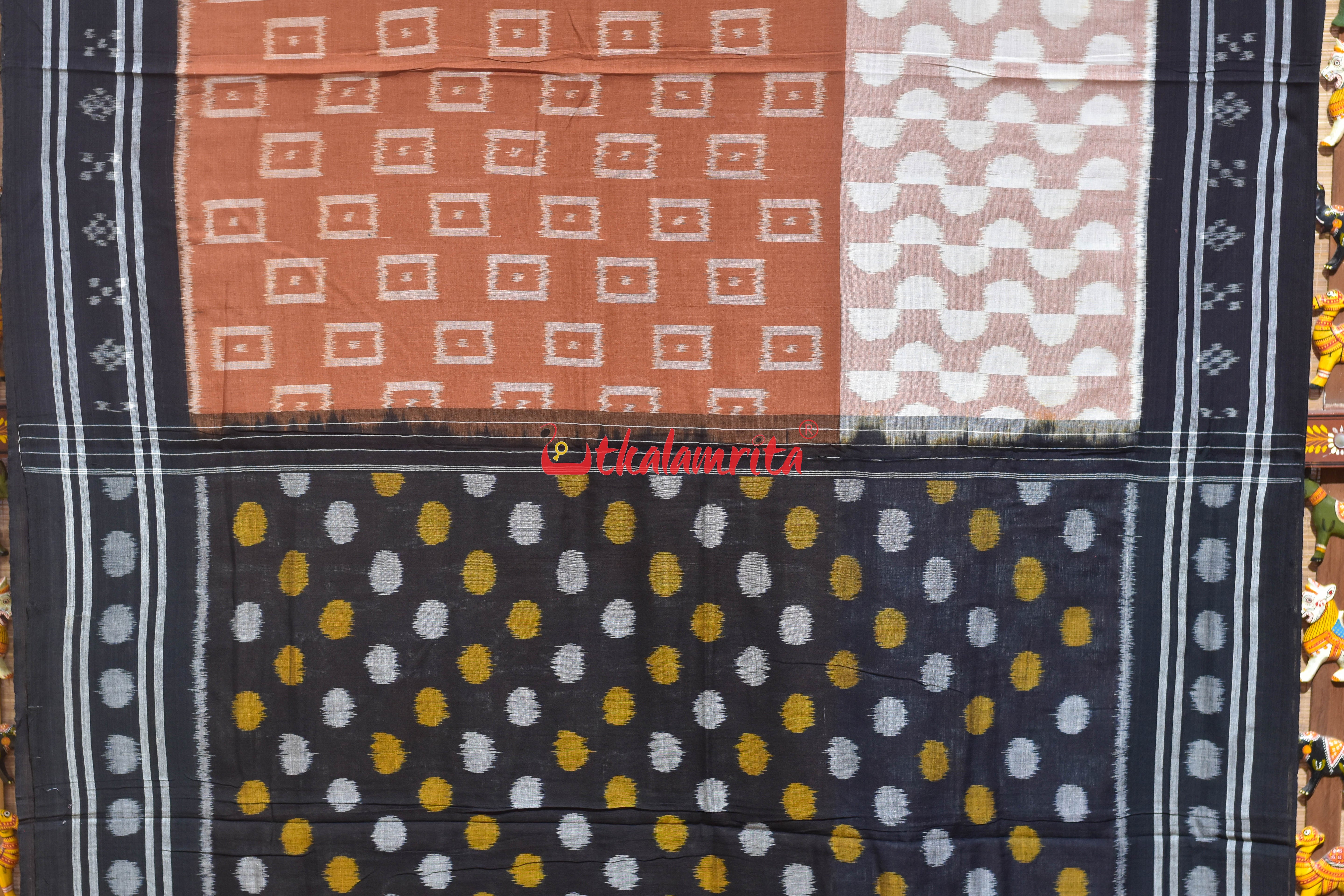 Half half Brown Peach Khandua Cotton Saree