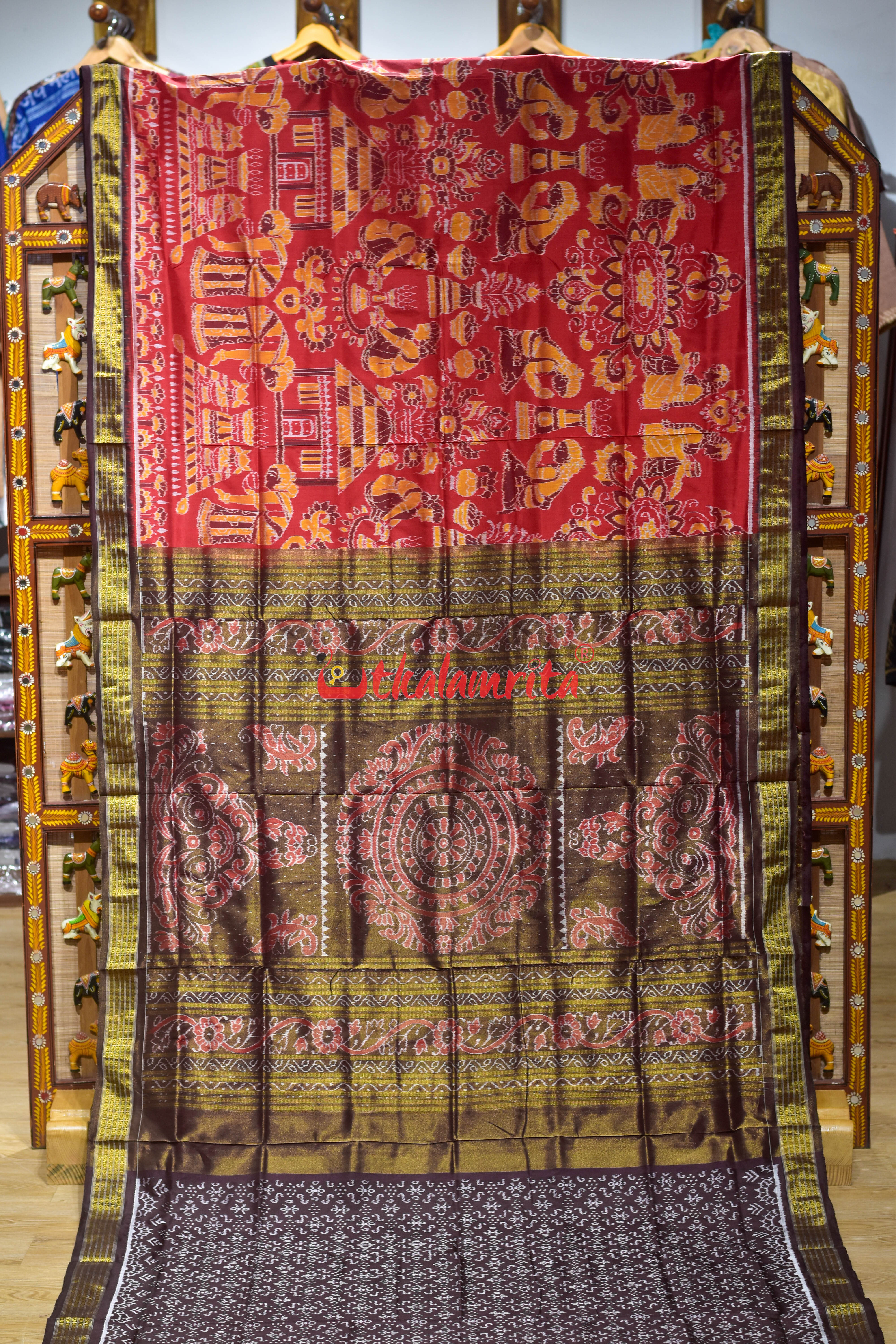 Half Tissue Red Diwali Sambalpuri Silk Saree