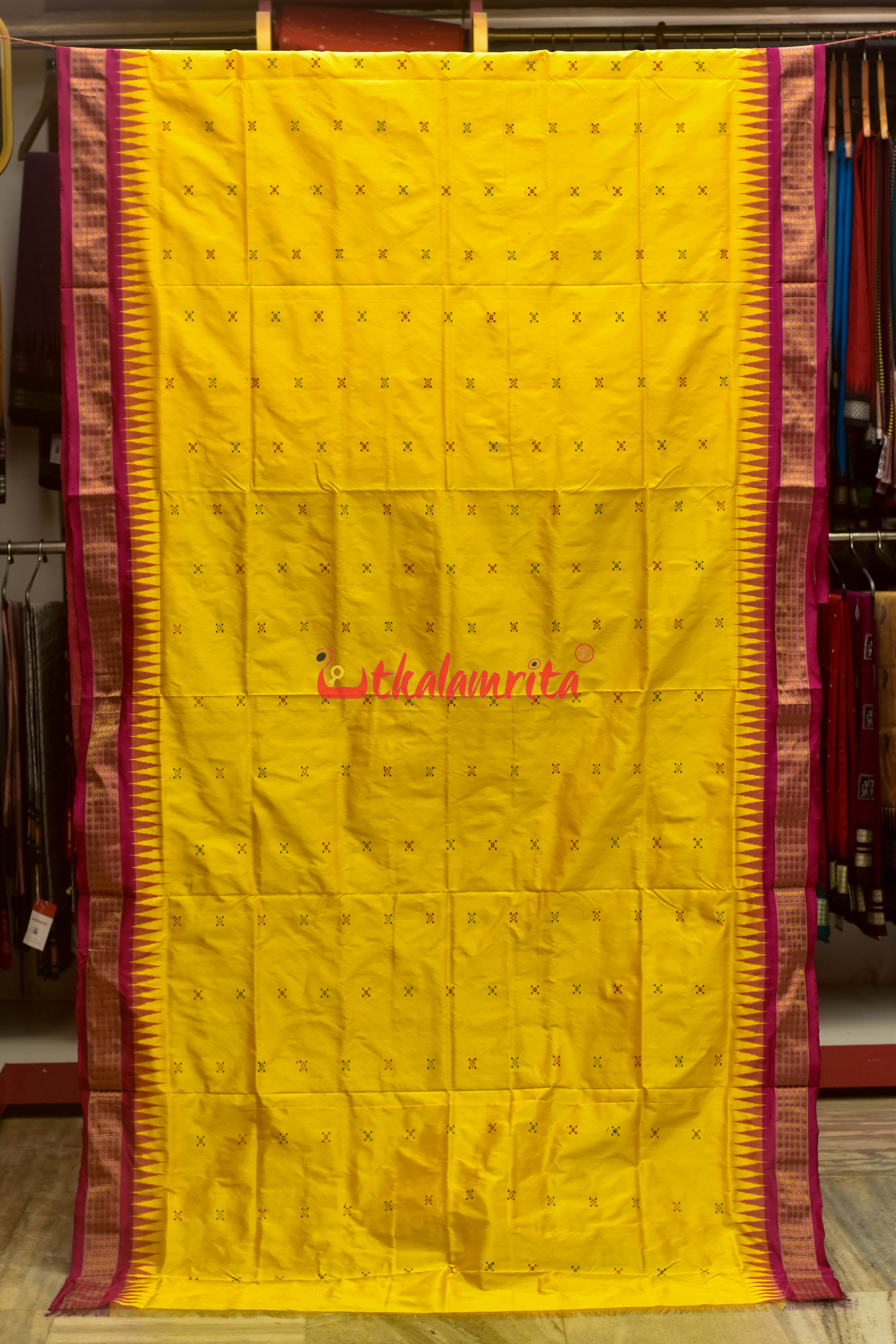Half Tissue Yellow Rani Bomkai Silk Saree