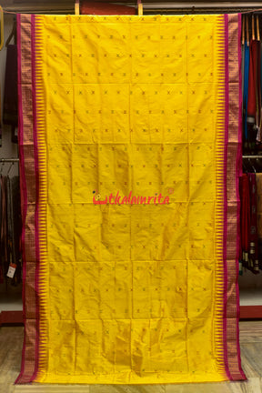 Half Tissue Yellow Rani Bomkai Silk Saree