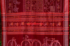 Maroon Cycles Sambalpuri Cotton Saree