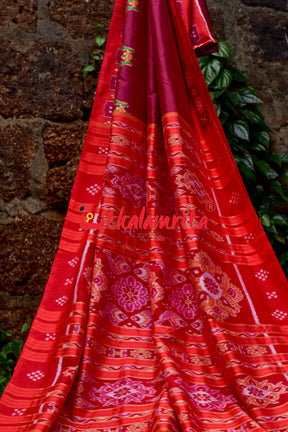 Forest Scot Maroon Red Khandua Silk Saree