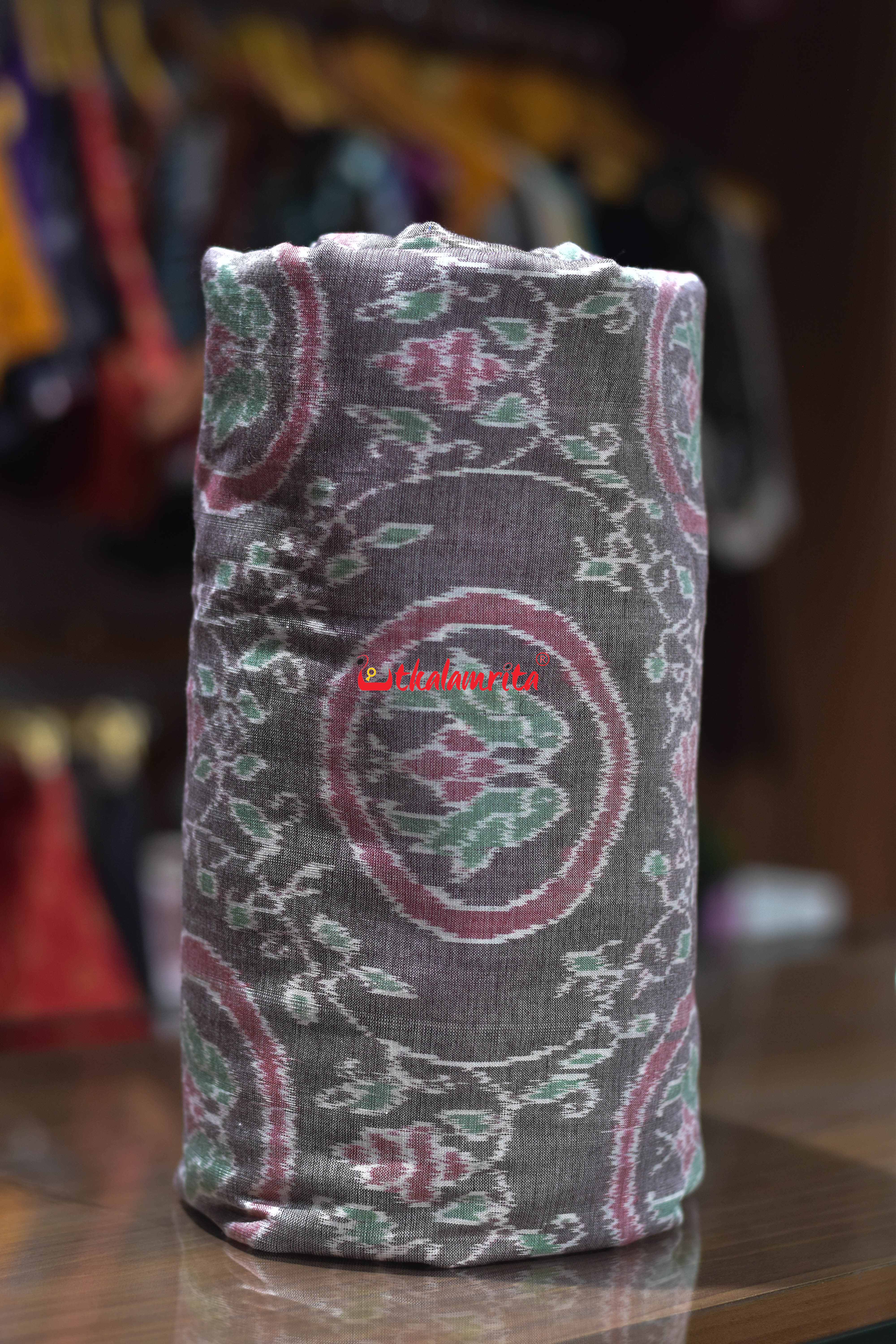 Taupe Brown Jodi parrot Sambalpuri Cotton (Fabric)