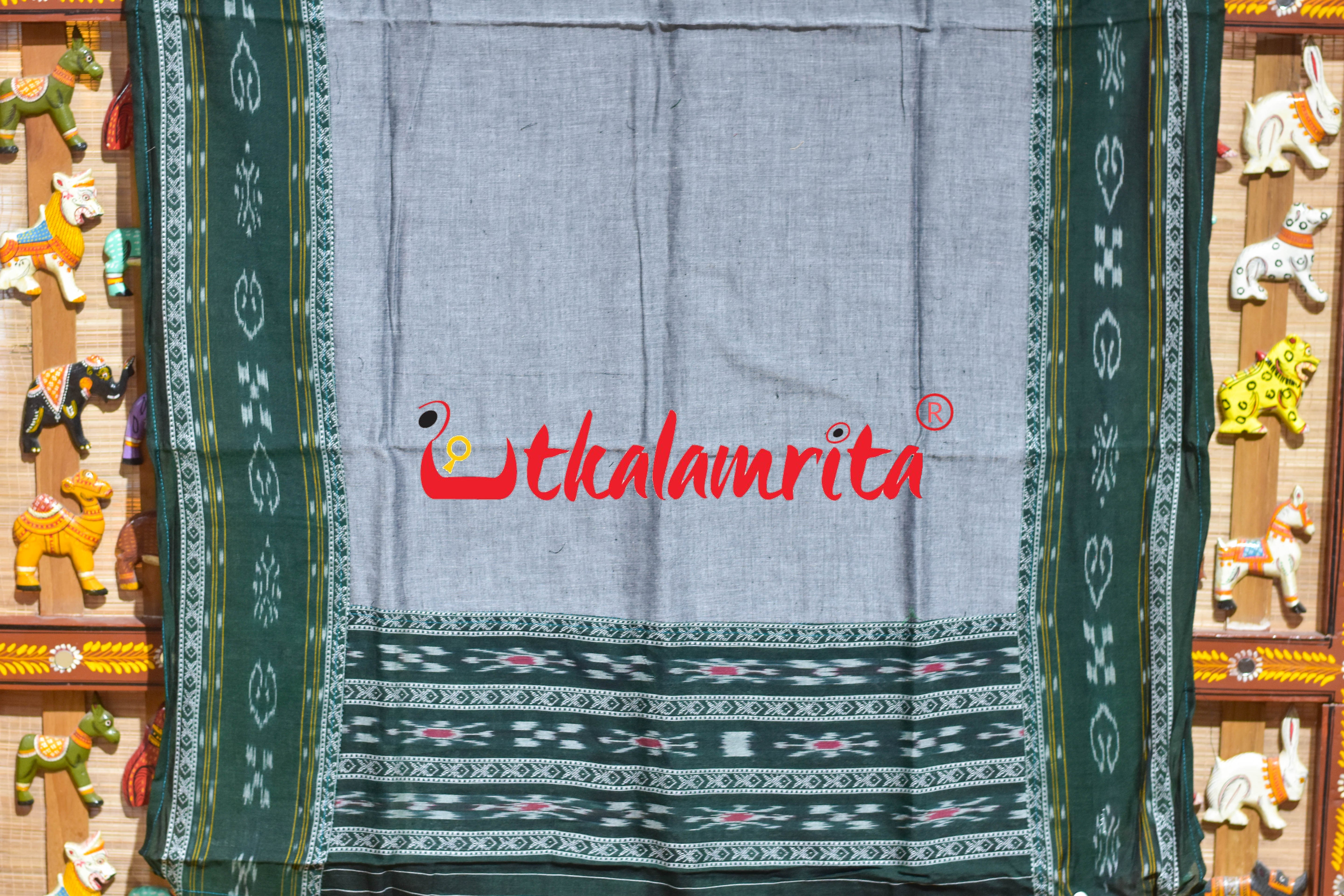 Bottle Green Grey Middle Design Cotton Dress Set