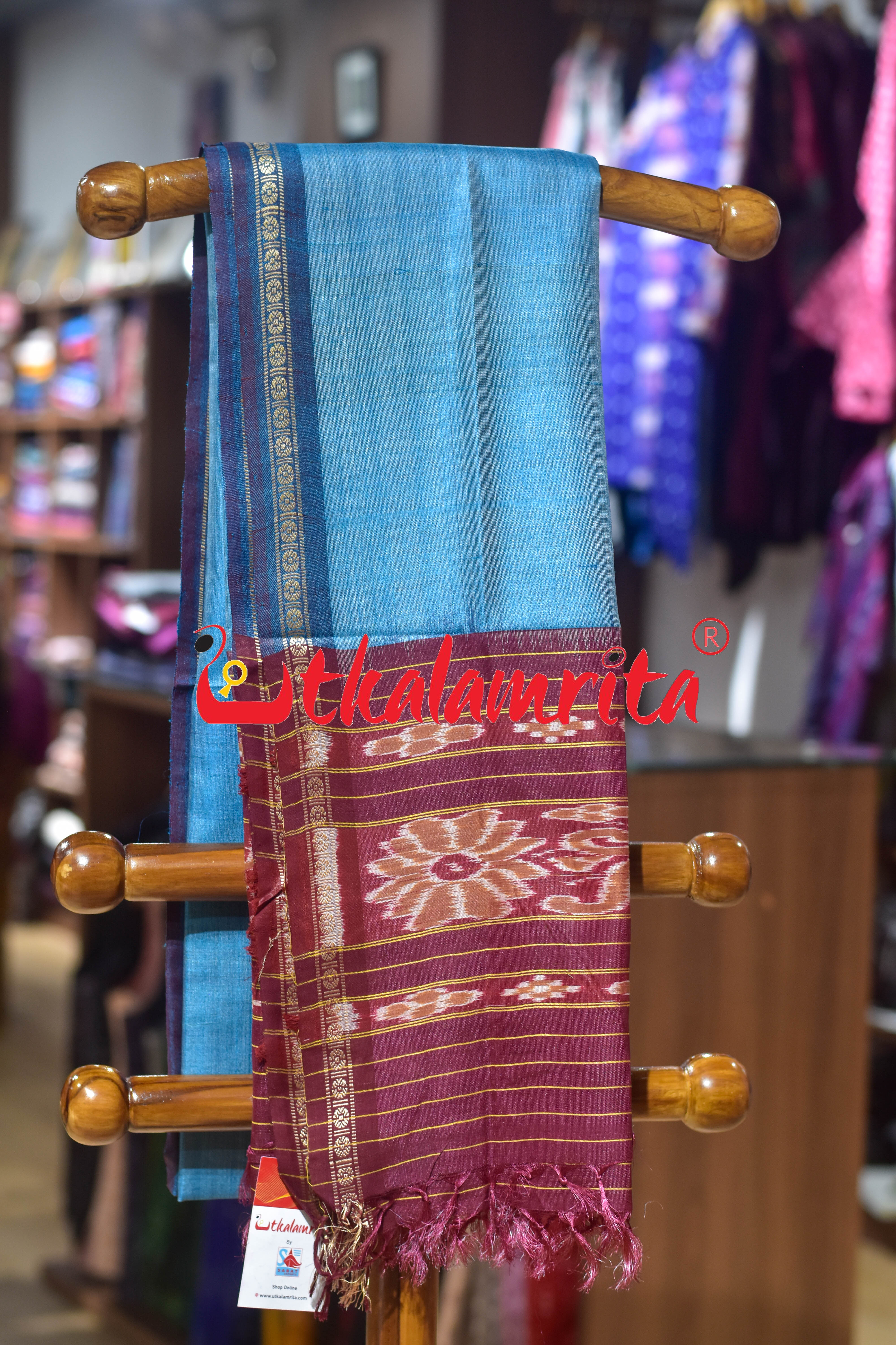 Sky Blue Single Flower Gopalpur Tussar (Dupatta)