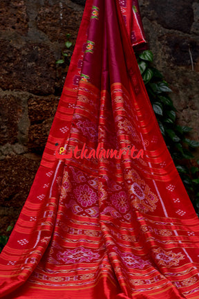 Forest Scot Maroon Red Khandua Silk Saree