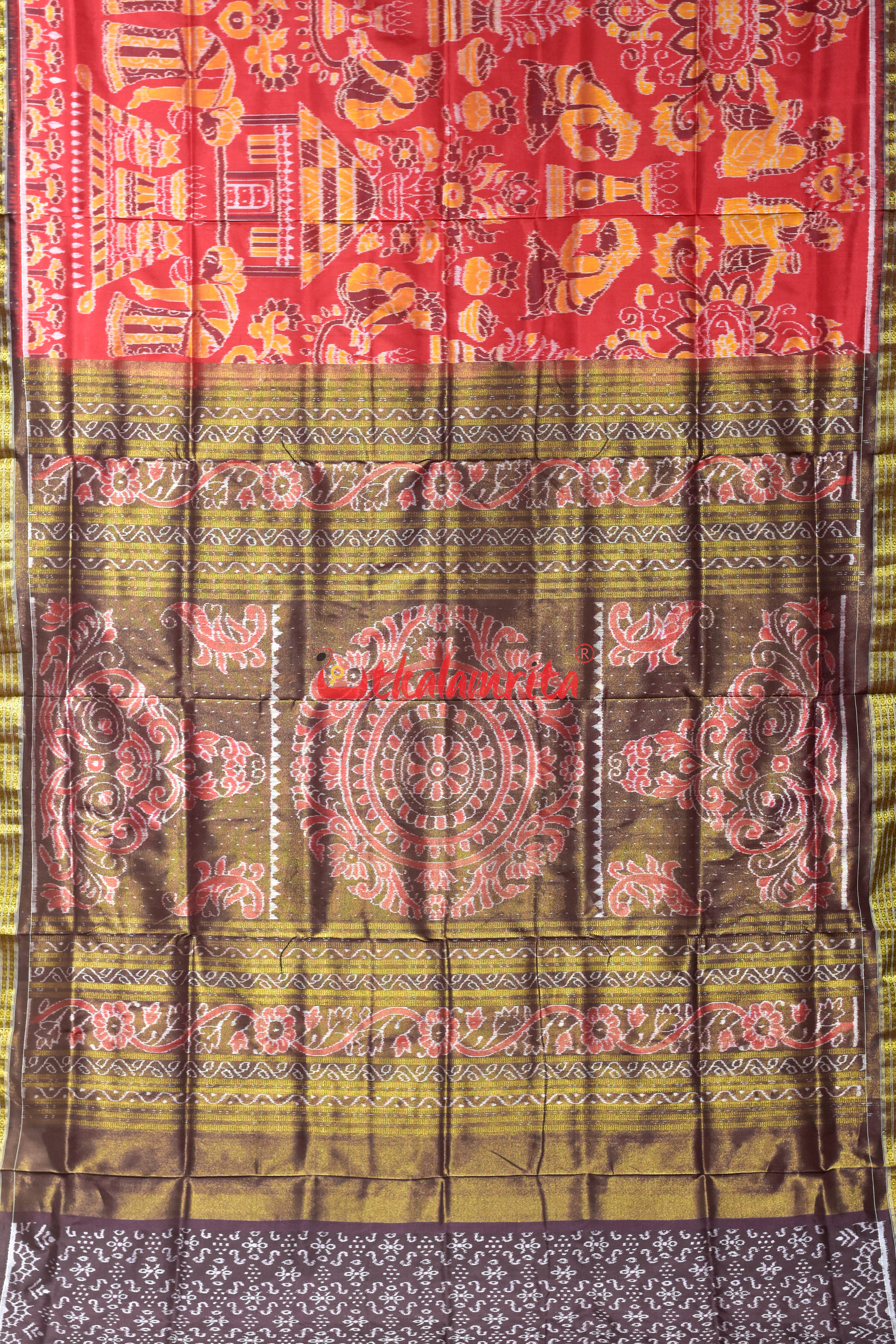 Half Tissue Red Diwali Sambalpuri Silk Saree