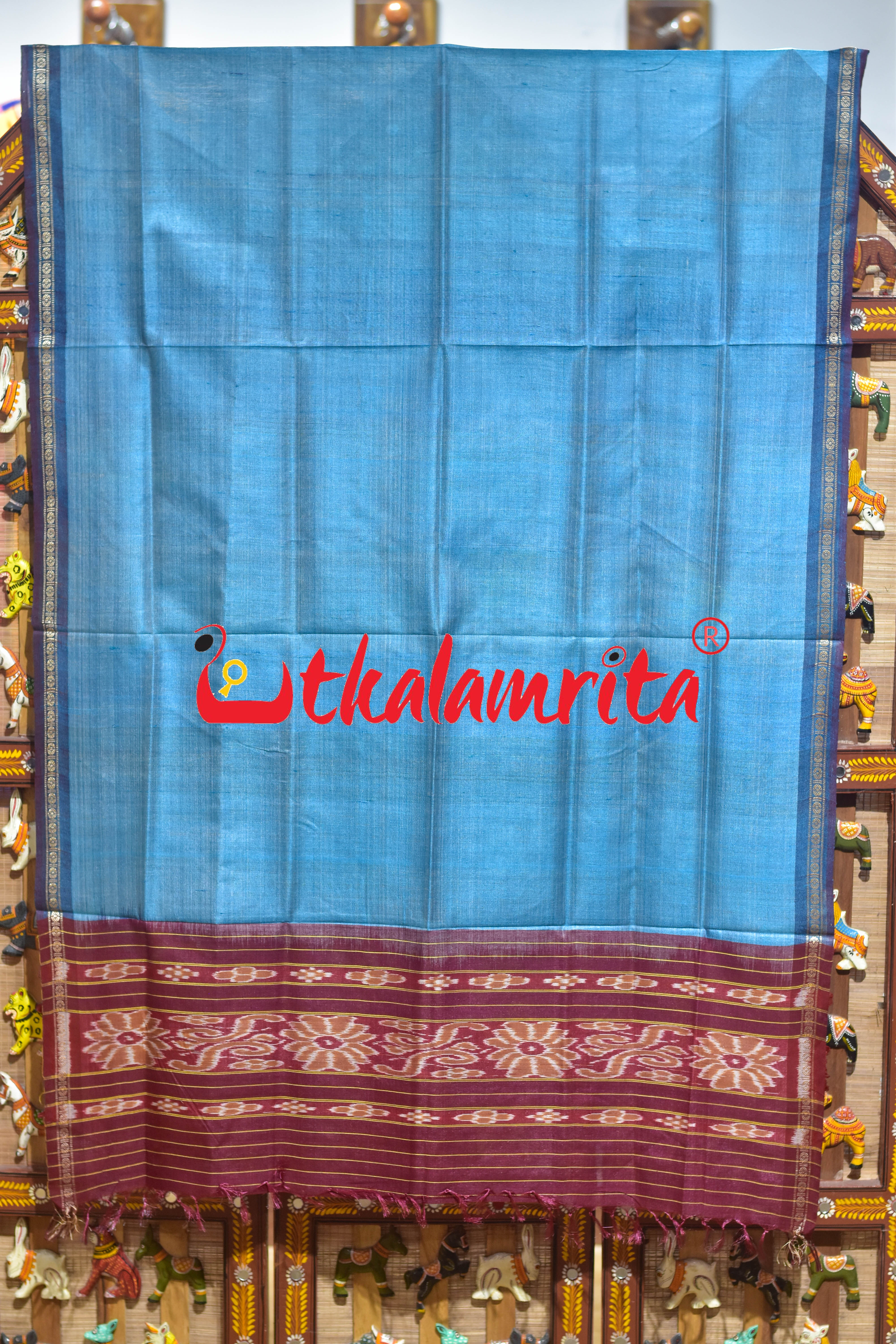 Sky Blue Single Flower Gopalpur Tussar (Dupatta)