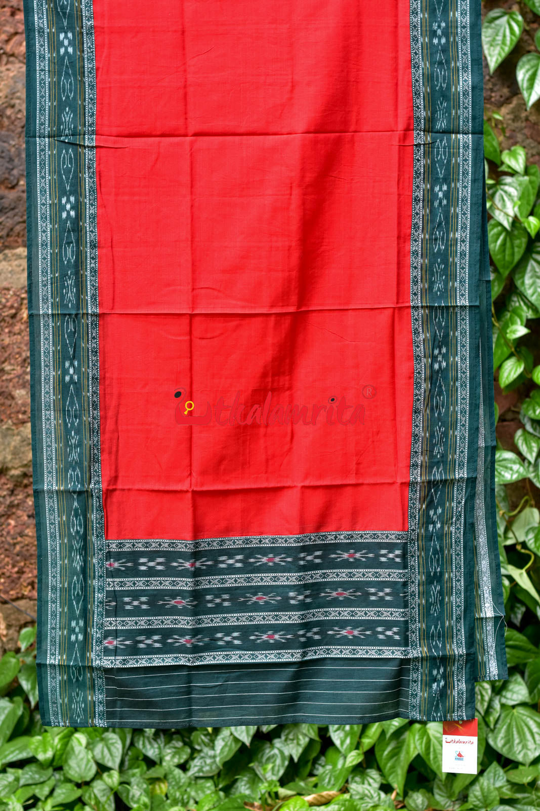 Basil Red Pasapali Long Flower Bandha Dress Set
