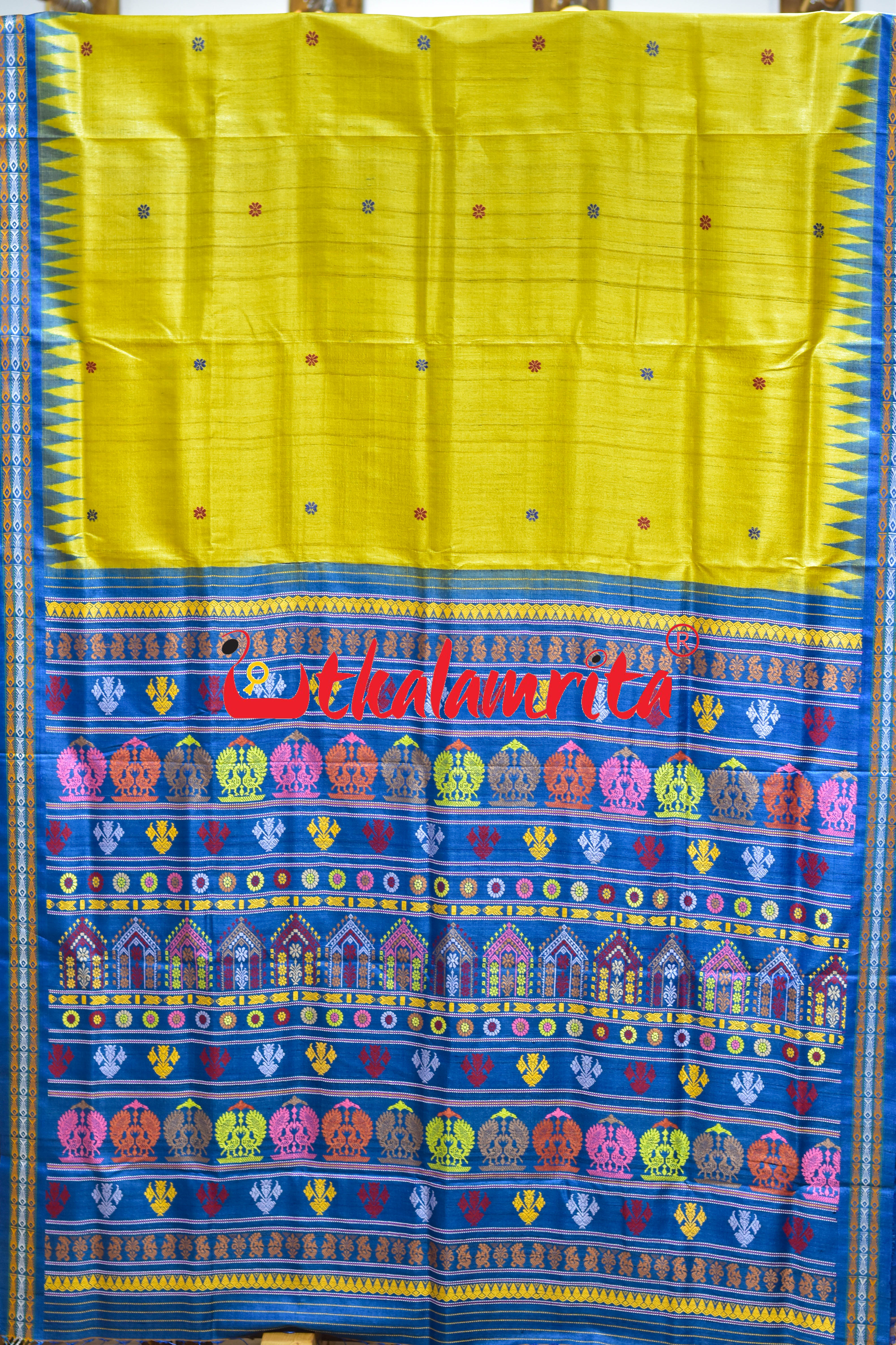 Yellow with Blue Dolabedi Gopalpur Tussar Silk Saree