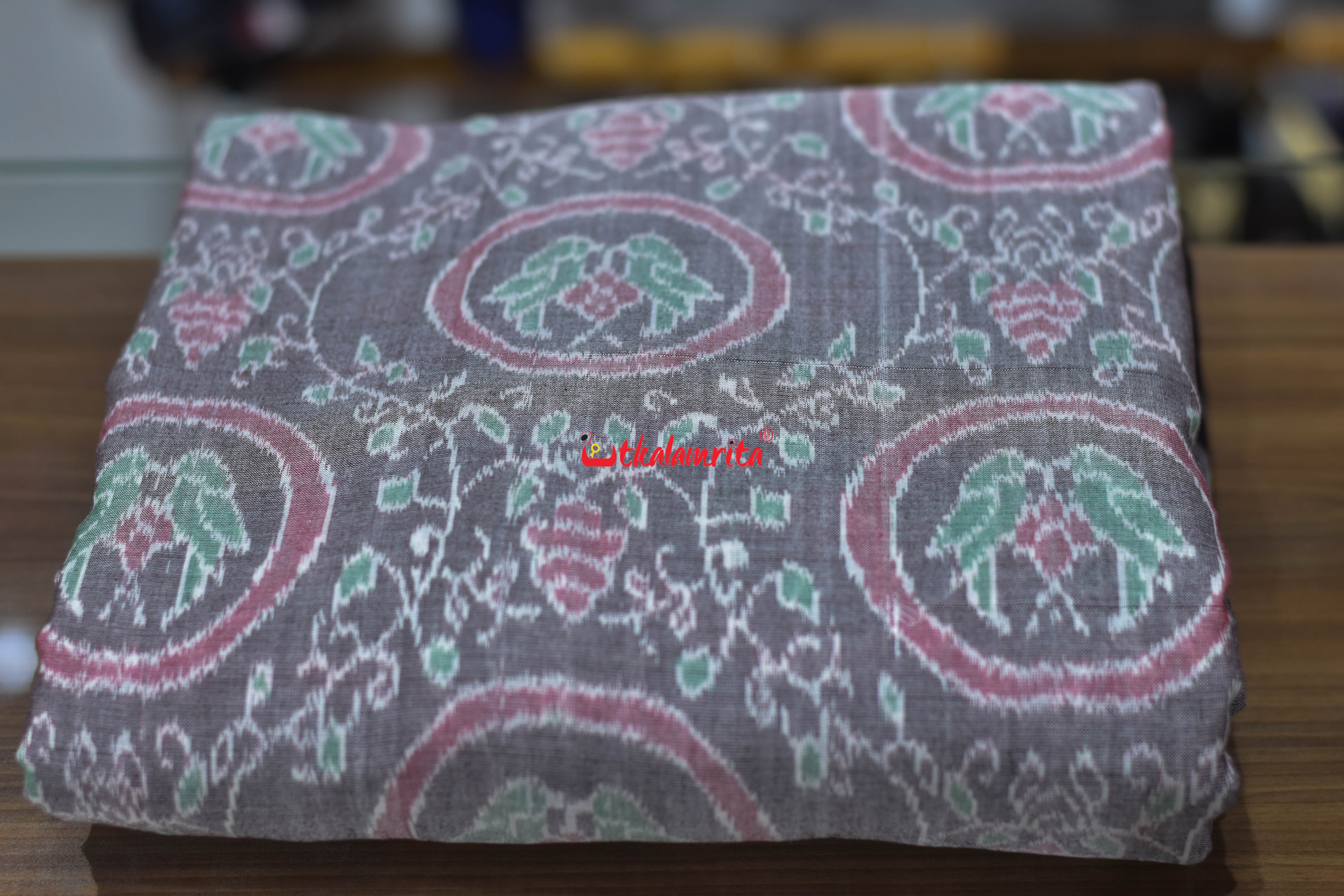 Taupe Brown Jodi parrot Sambalpuri Cotton (Fabric)