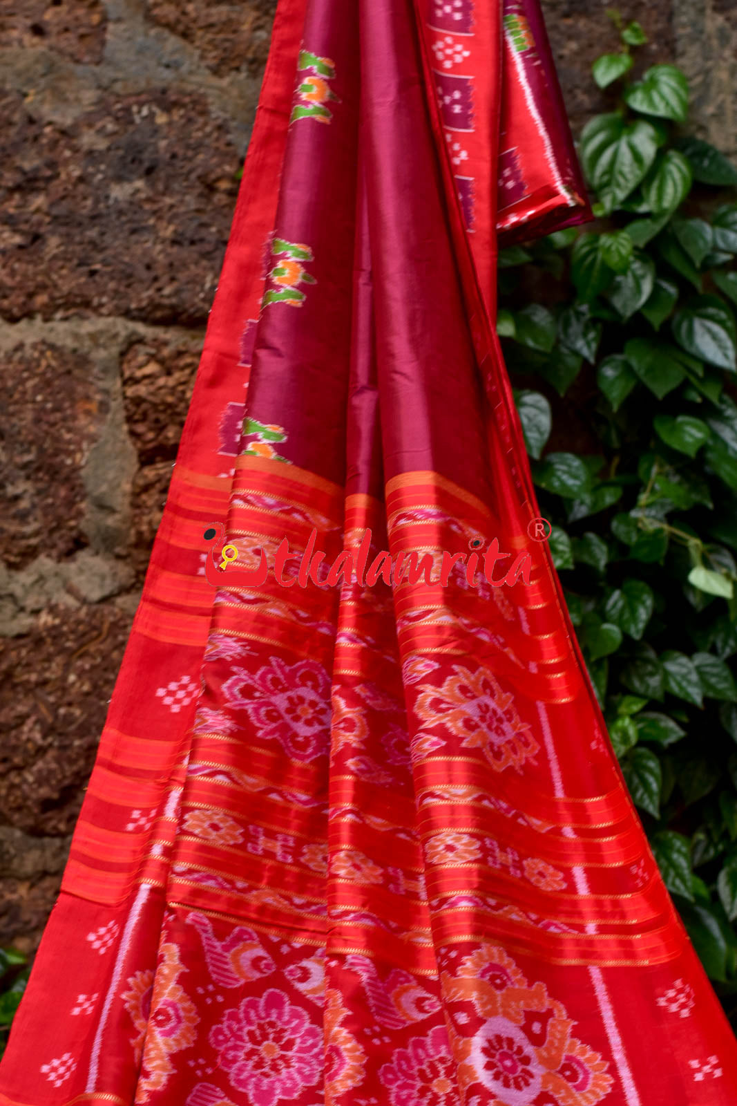 Forest Scot Maroon Red Khandua Silk Saree