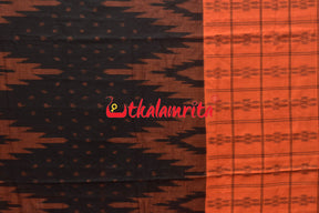 Half Half Rust Black Khandua Cotton Checks Saree