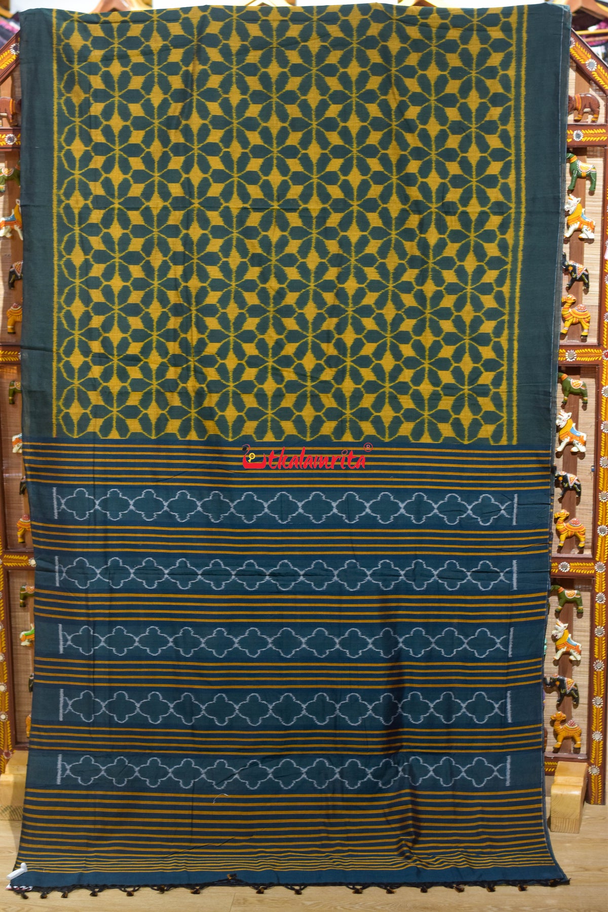 Special Bandha Green Yellow Khandua Cotton Saree