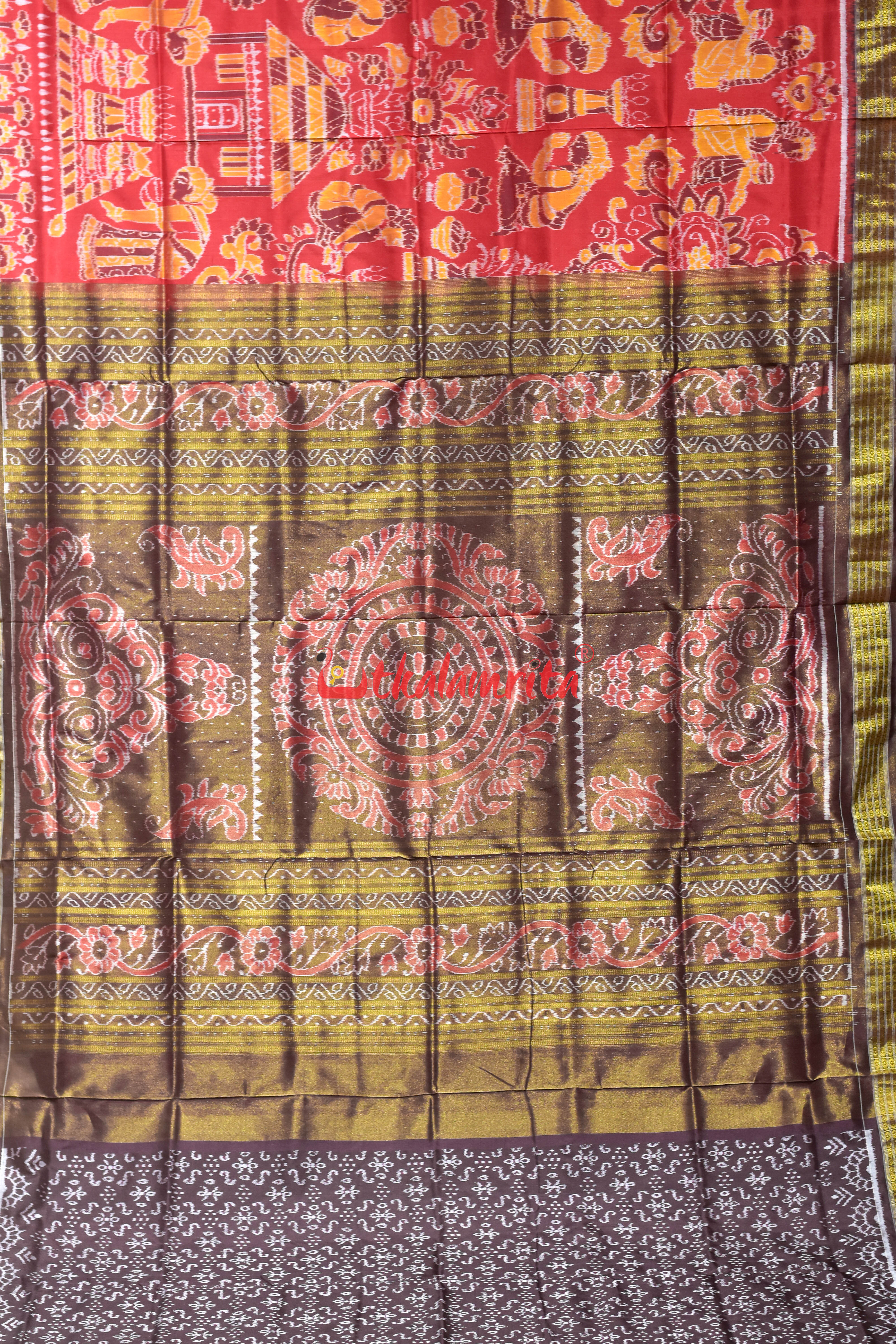 Half Tissue Red Diwali Sambalpuri Silk Saree