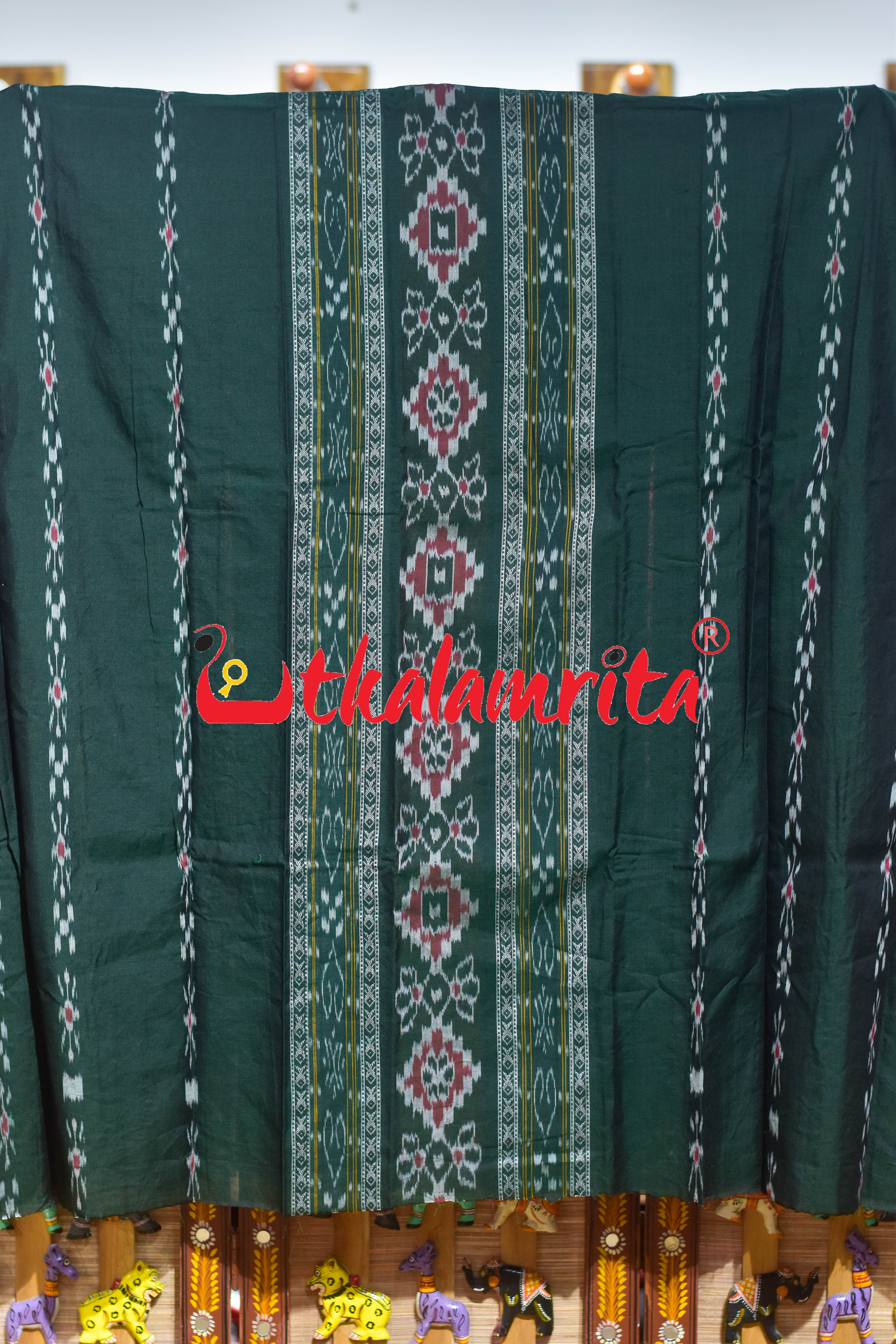 Bottle Green Grey Middle Design Cotton Dress Set