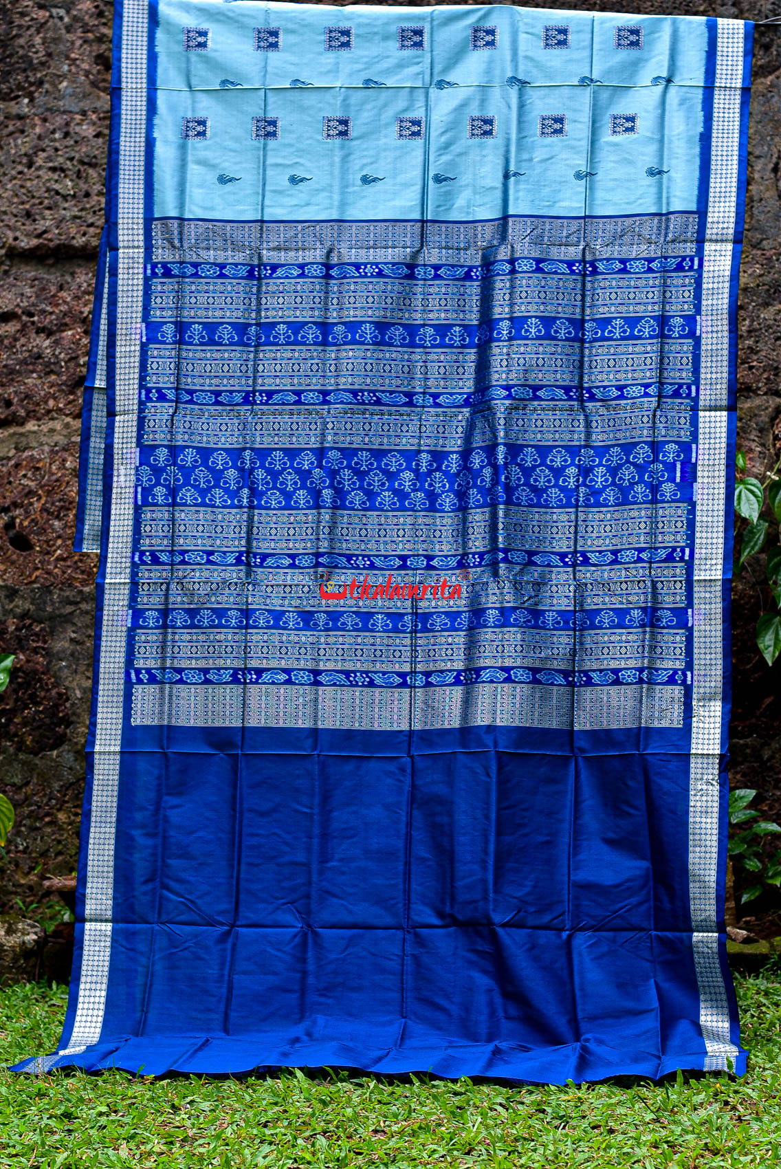 Aqua Tribal Bomkai Silk Saree