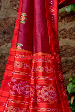 Forest Scot Maroon Red Khandua Silk Saree