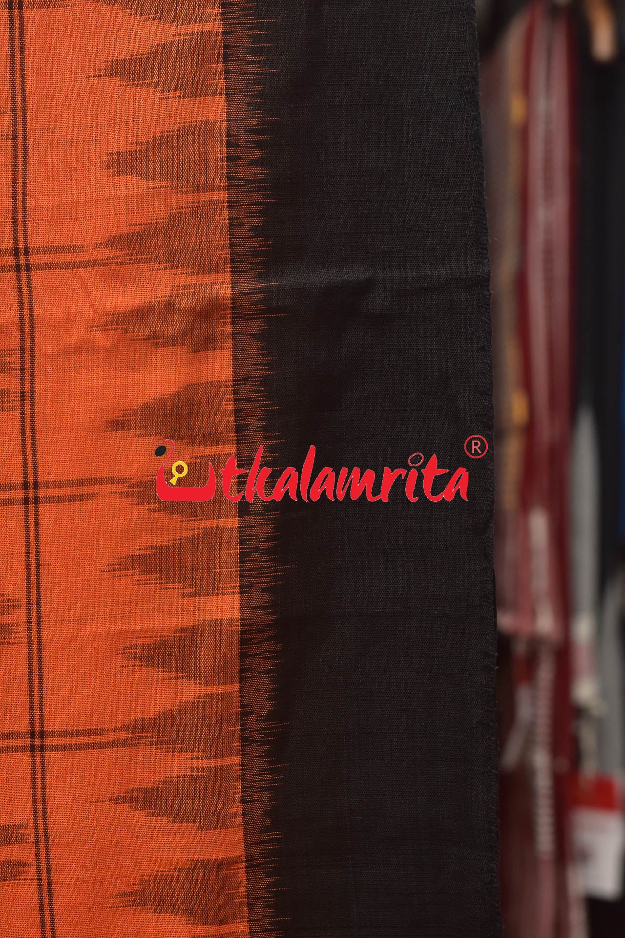 Half Half Rust Black Khandua Cotton Checks Saree