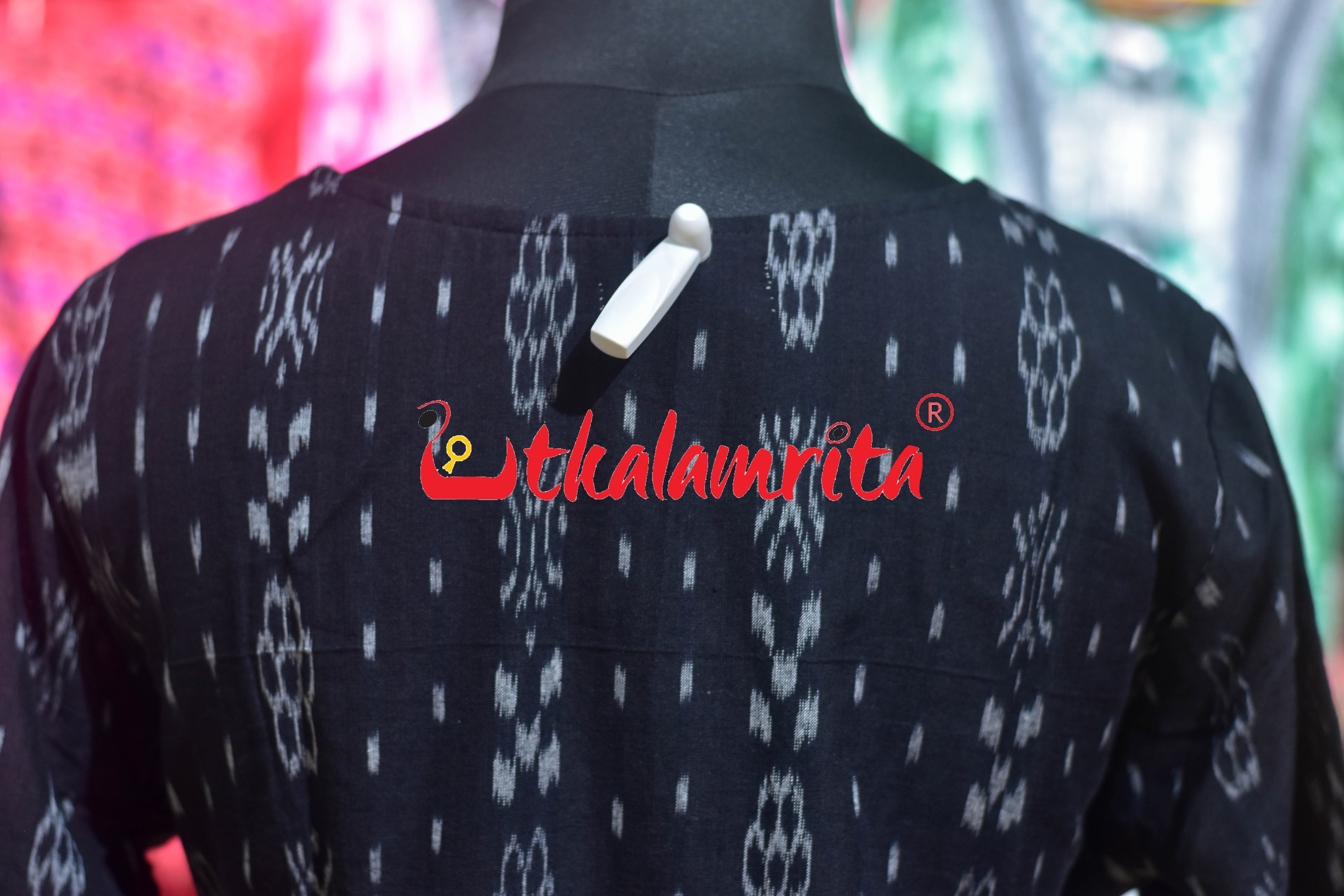 Black Ikat Middle Flowers (Ladies' Kurti)
