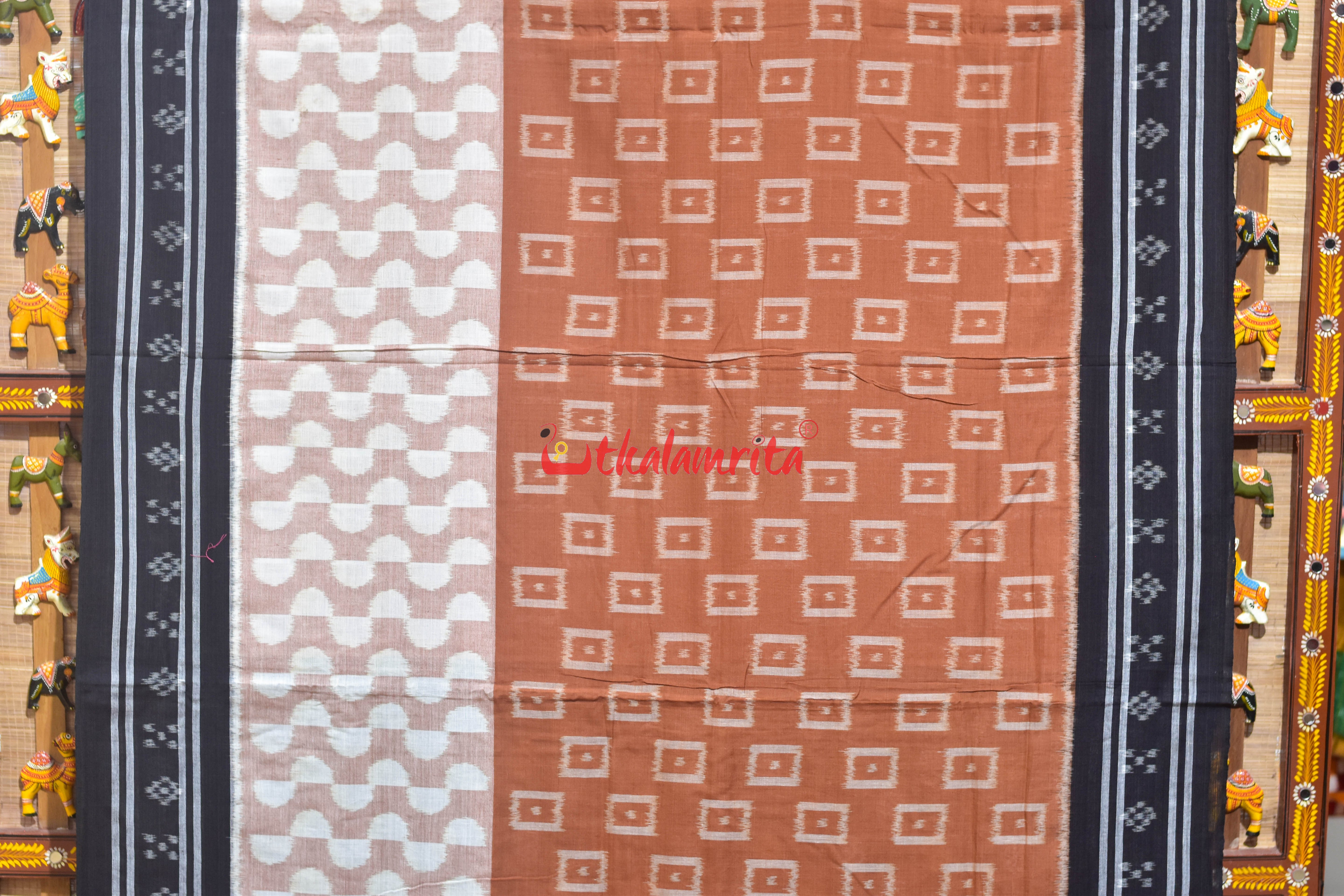 Half half Brown Peach Khandua Cotton Saree