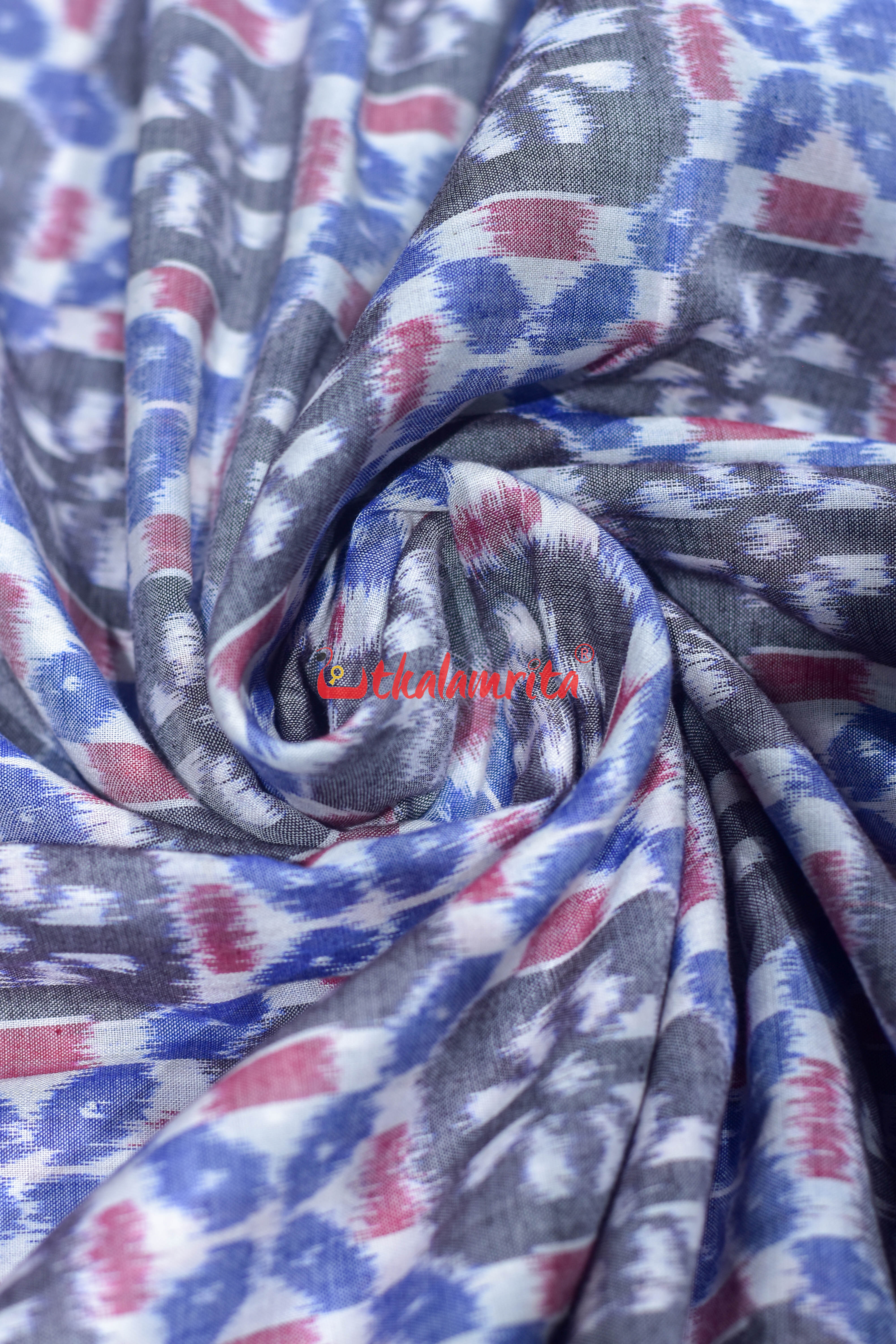 4D White Grey Flower Sambalpuri Cotton (Fabric)