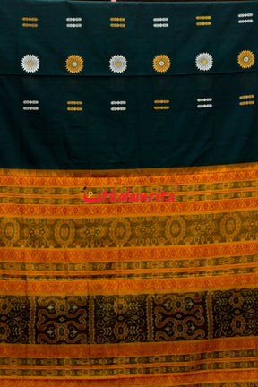 Bottle Green Yellow Padam Bomkai Cotton Saree
