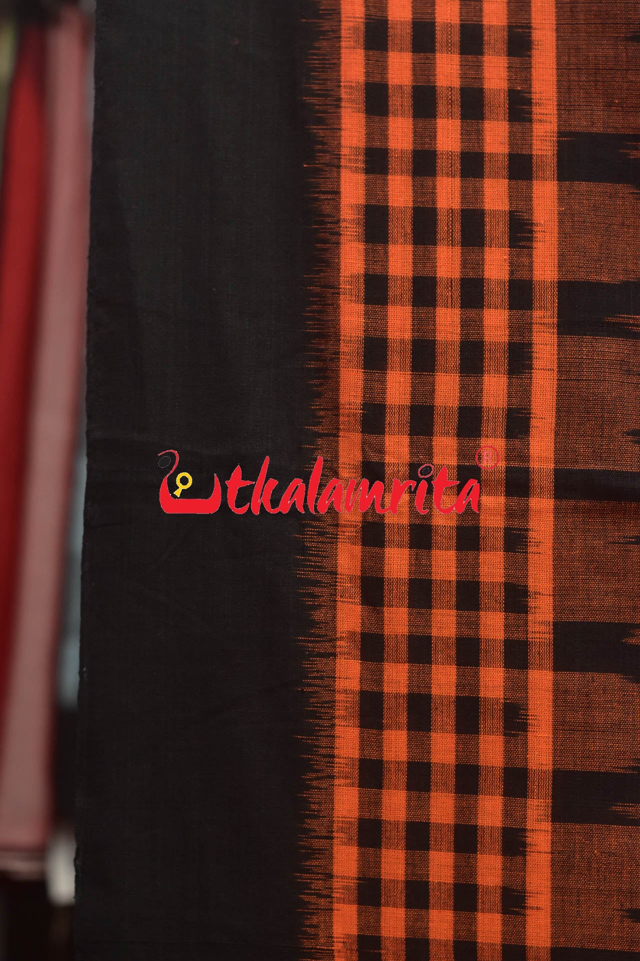 Half Half Rust Black Khandua Cotton Checks Saree