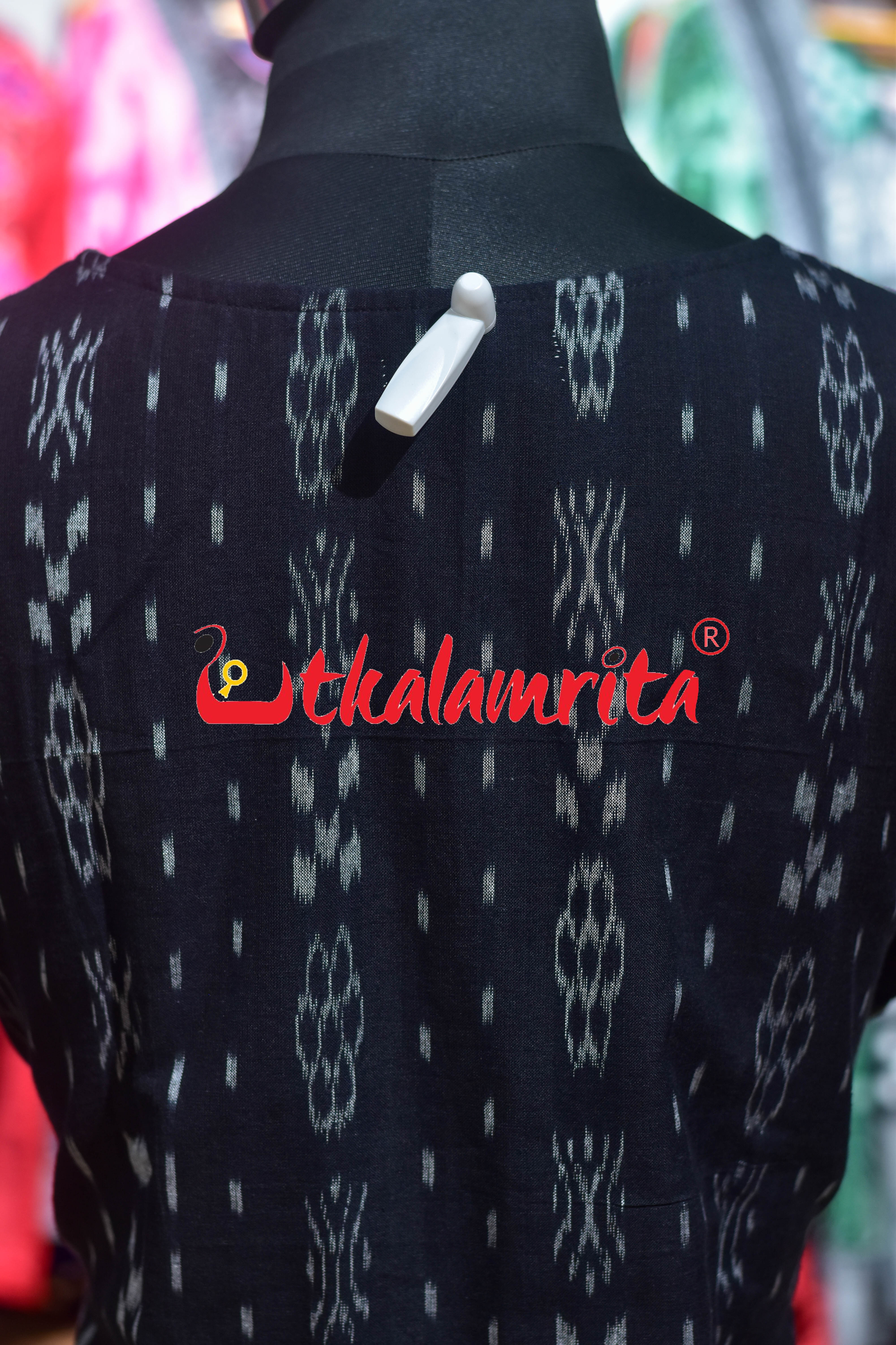 Black Ikat Middle Flowers (Ladies' Kurti)