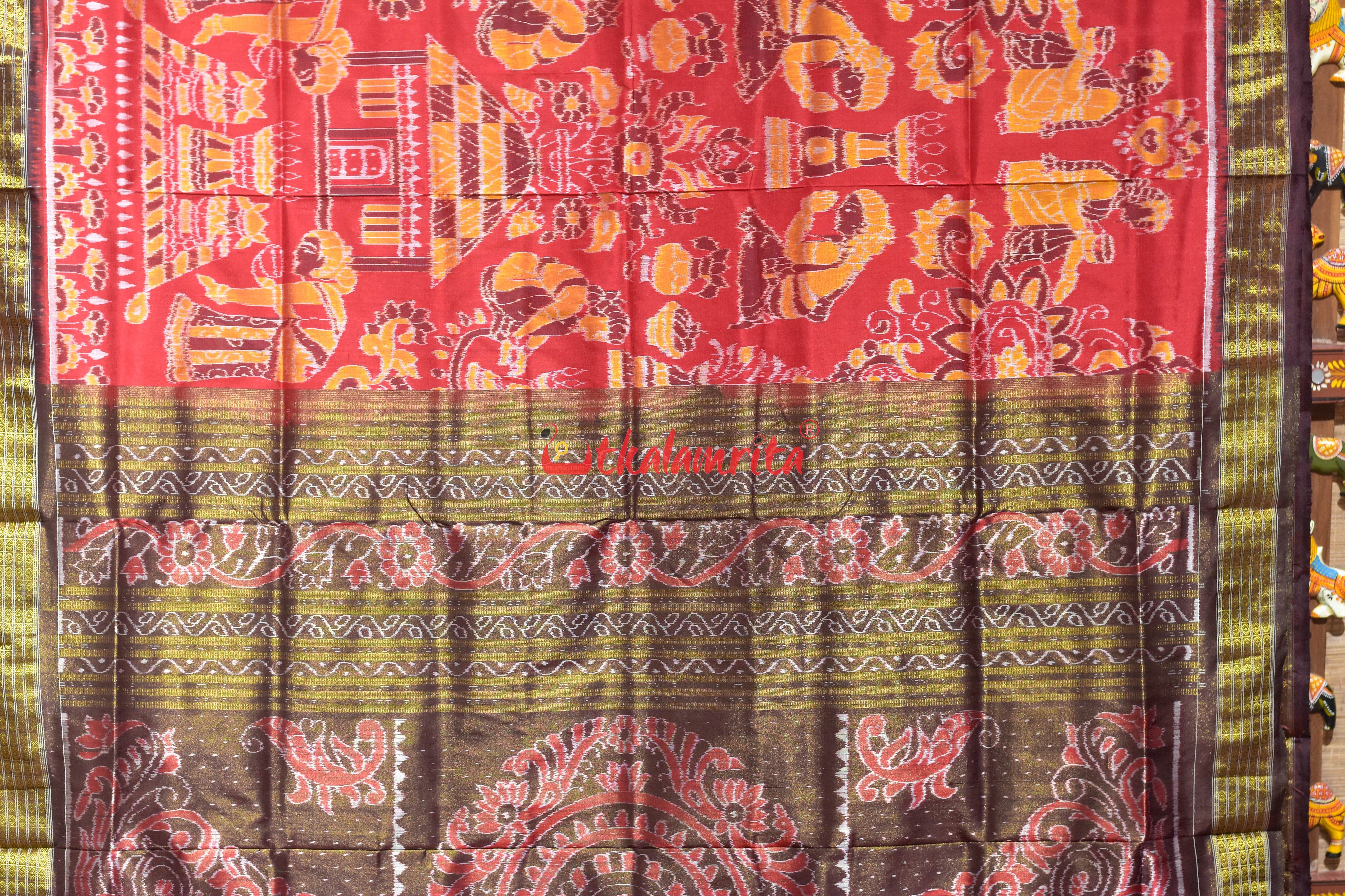 Half Tissue Red Diwali Sambalpuri Silk Saree