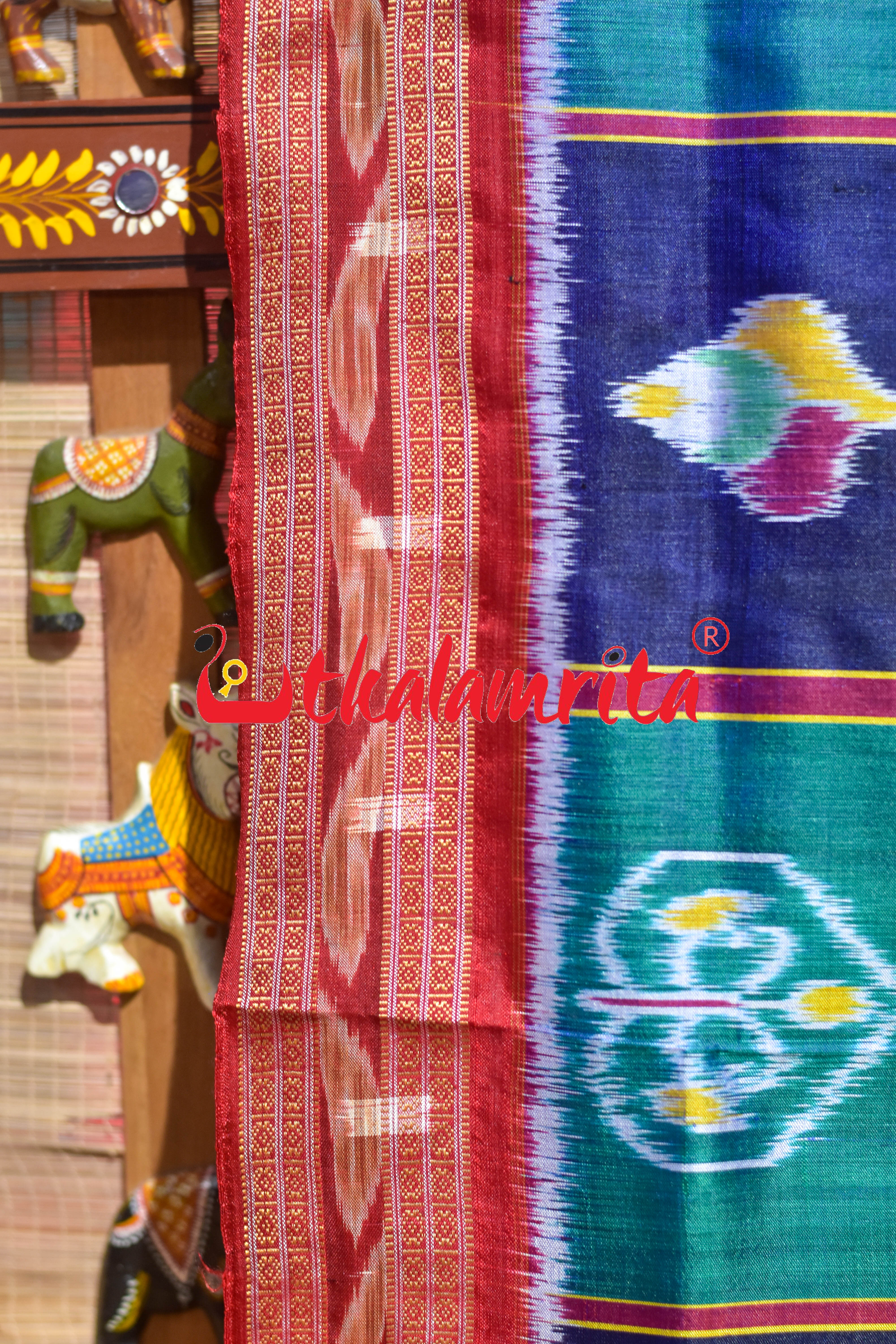Blue Teal Green Khandua Silk Saree