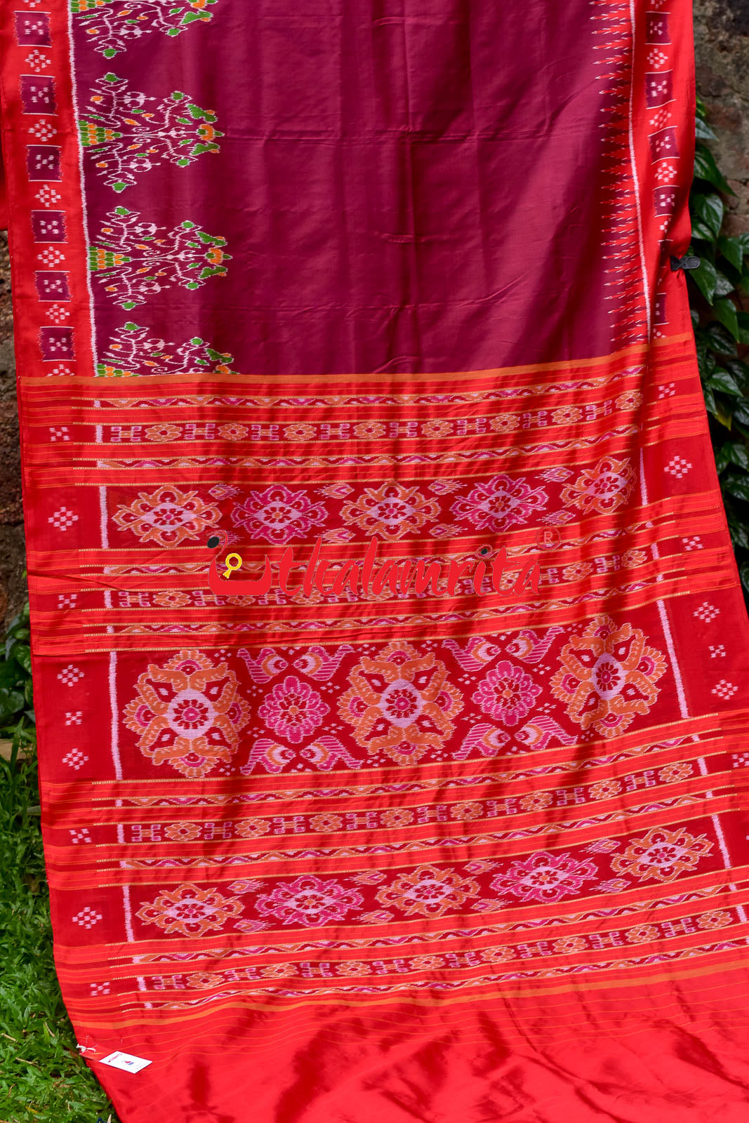 Forest Scot Maroon Red Khandua Silk Saree