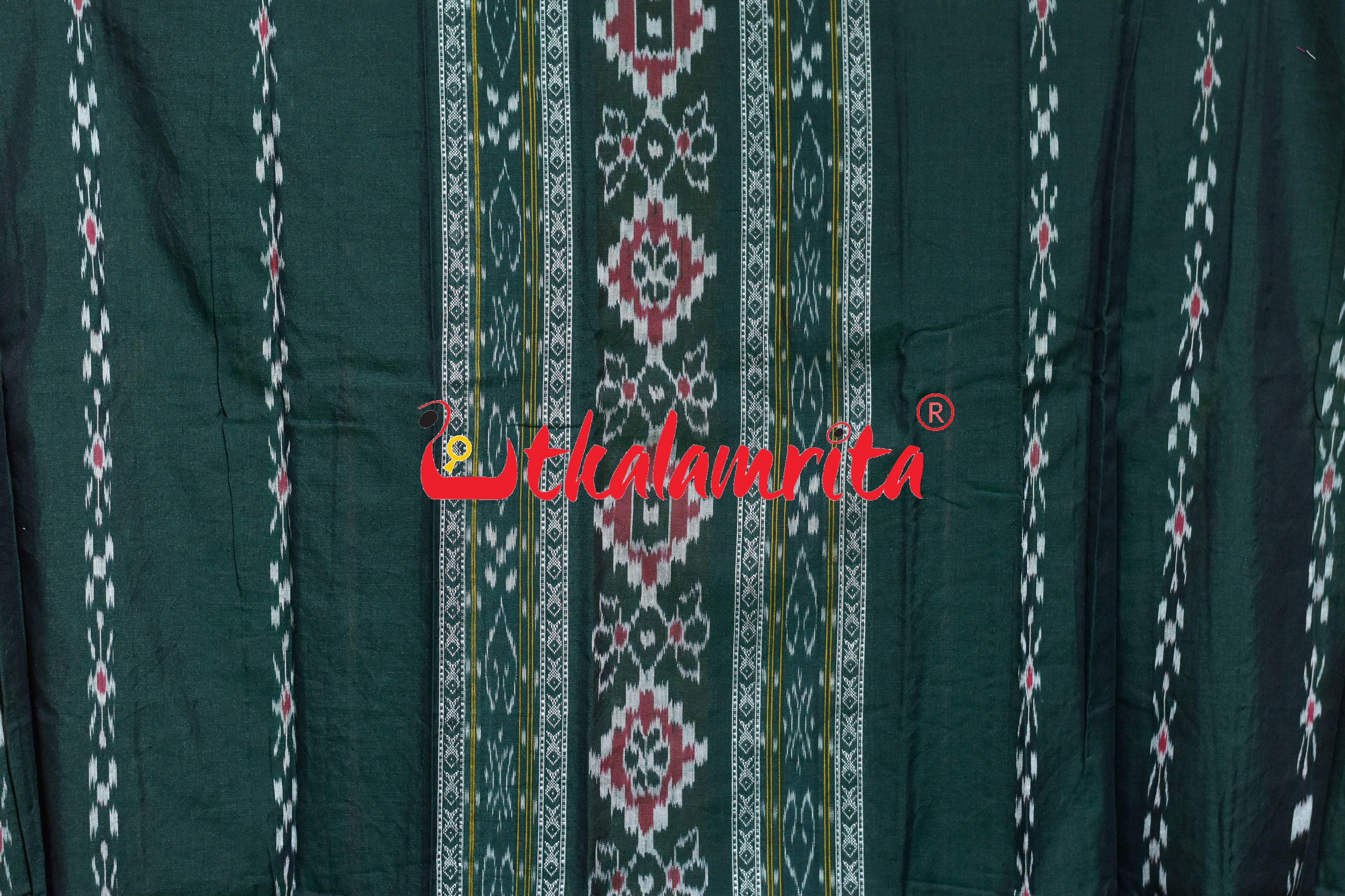 Bottle Green Grey Middle Design Cotton Dress Set