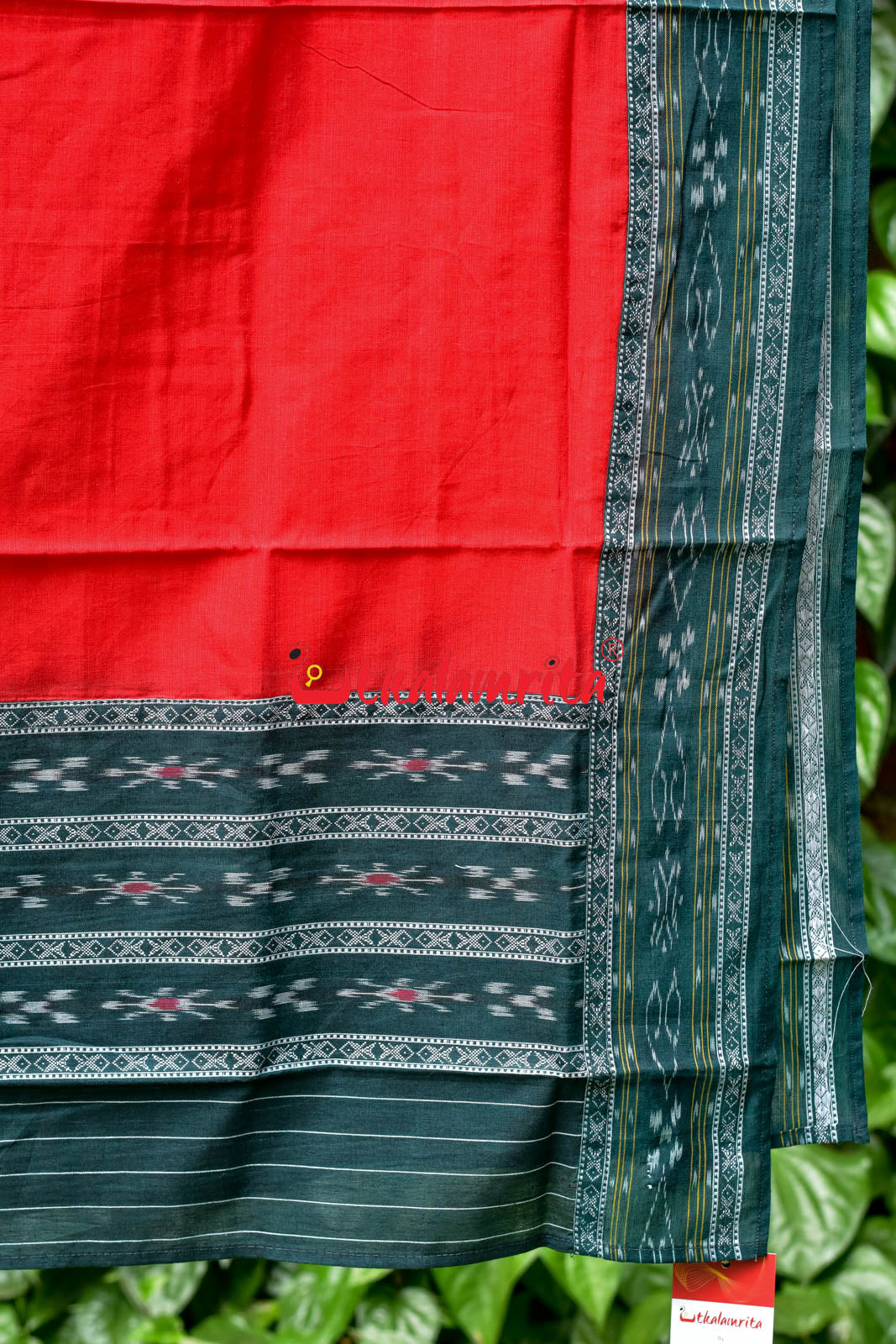 Basil Red Pasapali Long Flower Bandha Dress Set