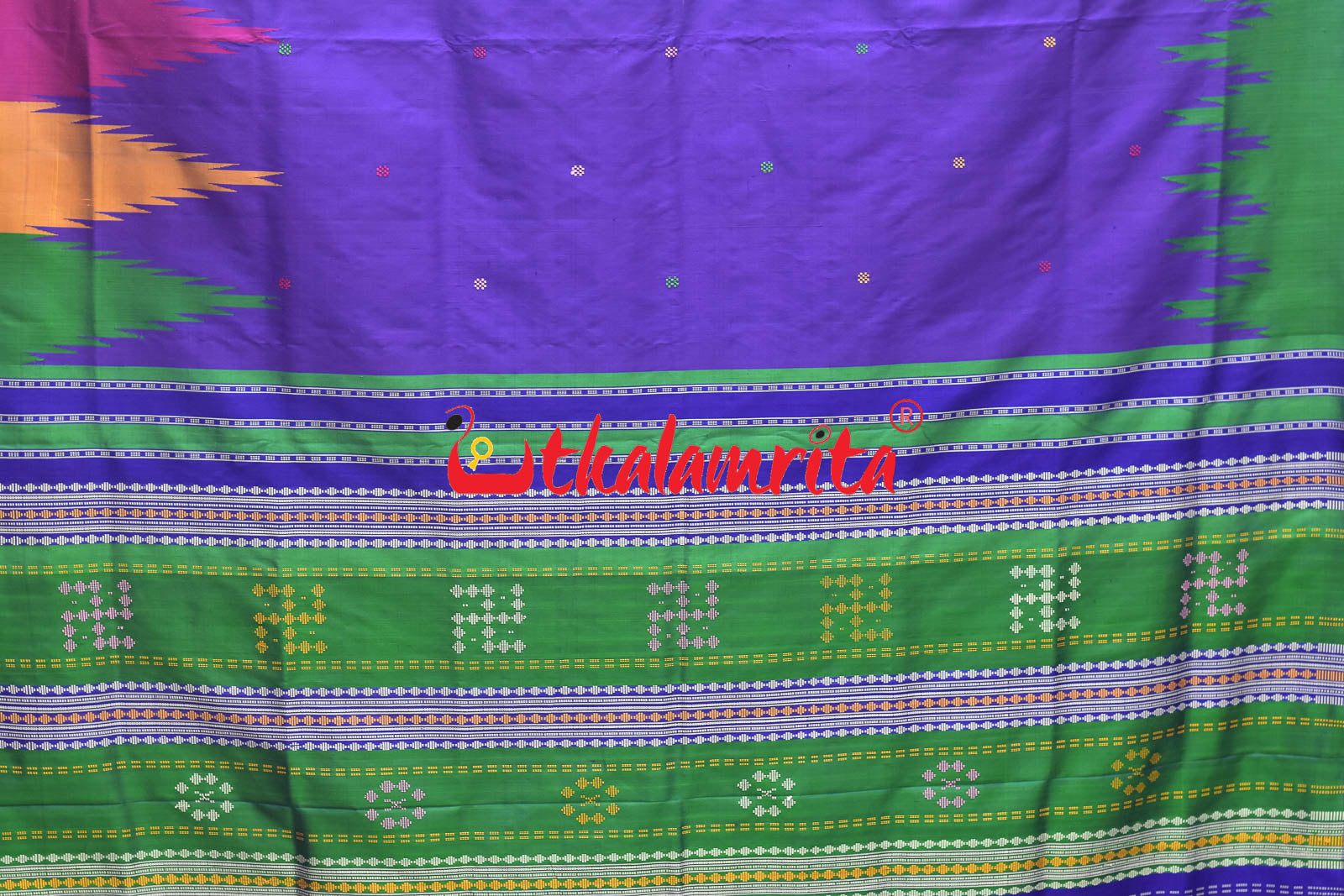 Purple with Multicolour Temple Berhampuri Double Anchal Silk Saree