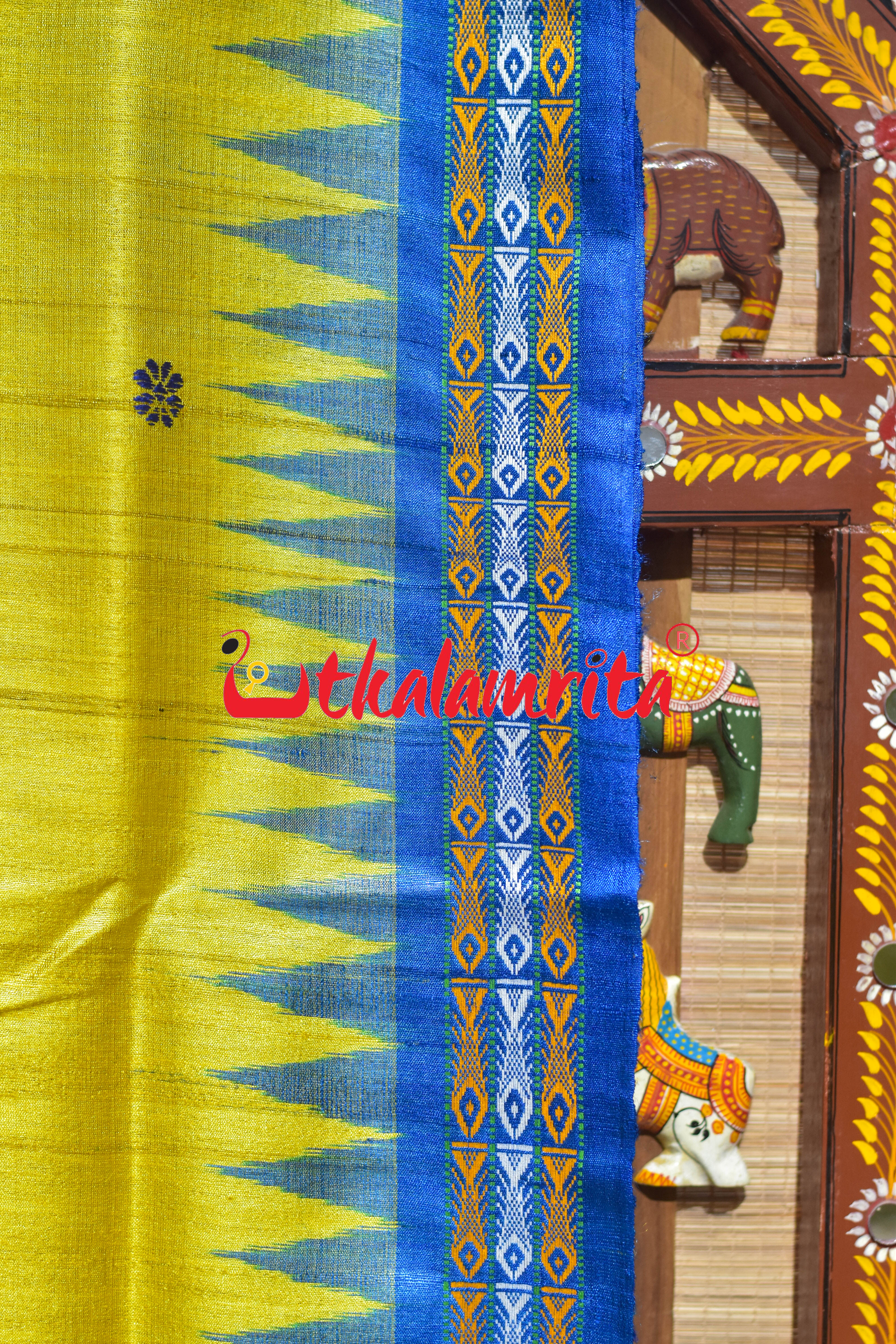 Yellow with Blue Dolabedi Gopalpur Tussar Silk Saree