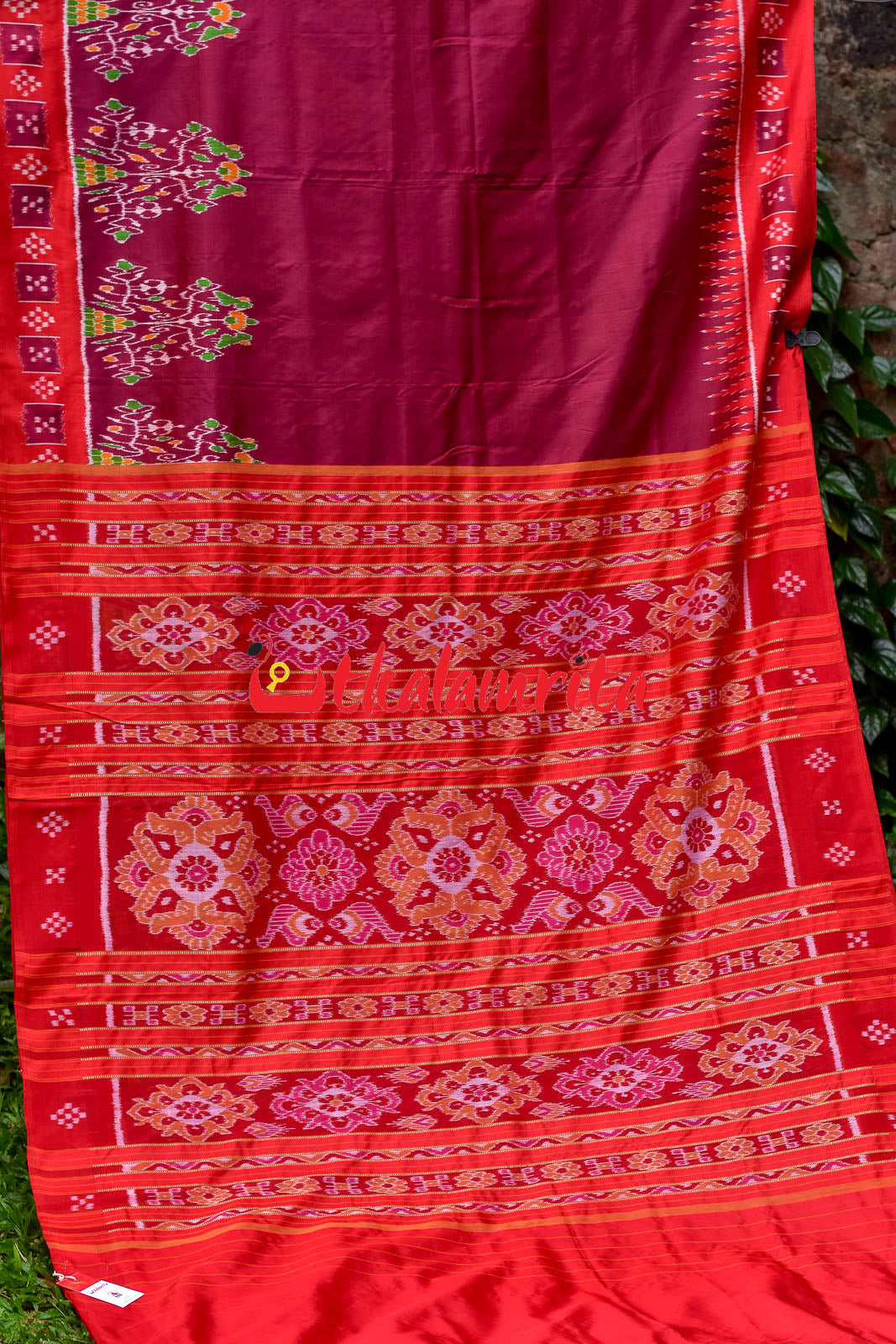 Forest Scot Maroon Red Khandua Silk Saree