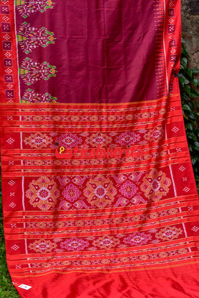 Forest Scot Maroon Red Khandua Silk Saree