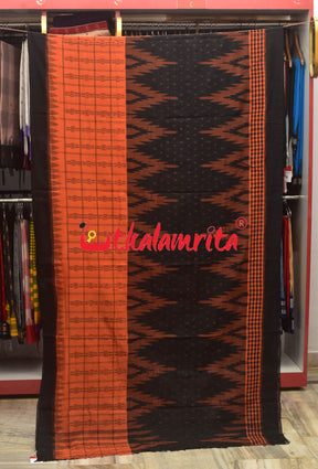 Half Half Rust Black Khandua Cotton Checks Saree