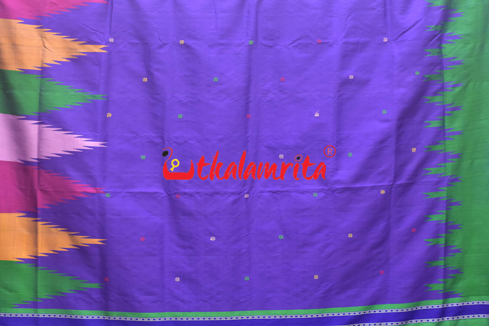 Purple with Multicolour Temple Berhampuri Double Anchal Silk Saree