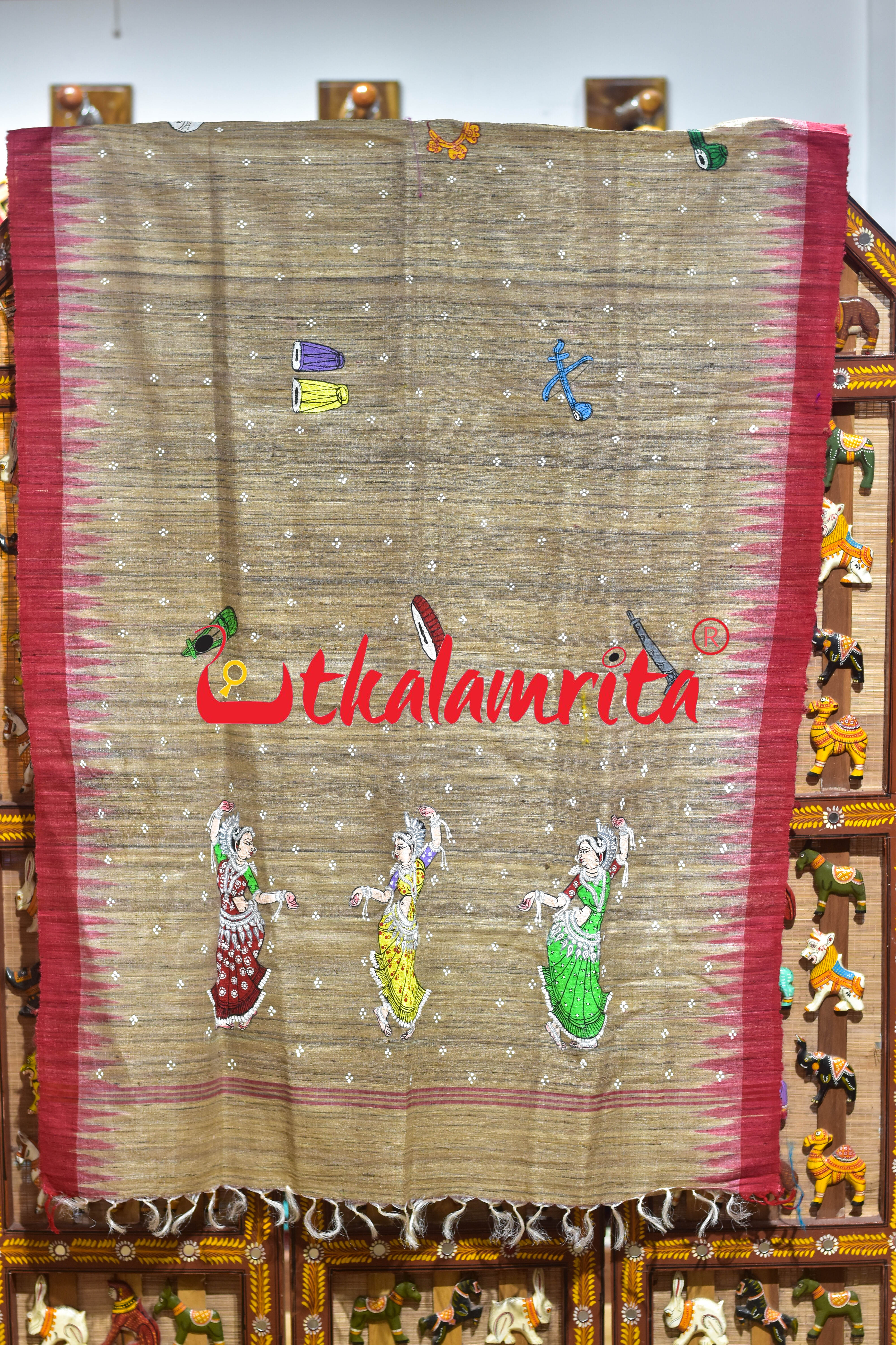 Natural Body Red Odishi Dancenrs Pattachitra Tussar (Dupatta)