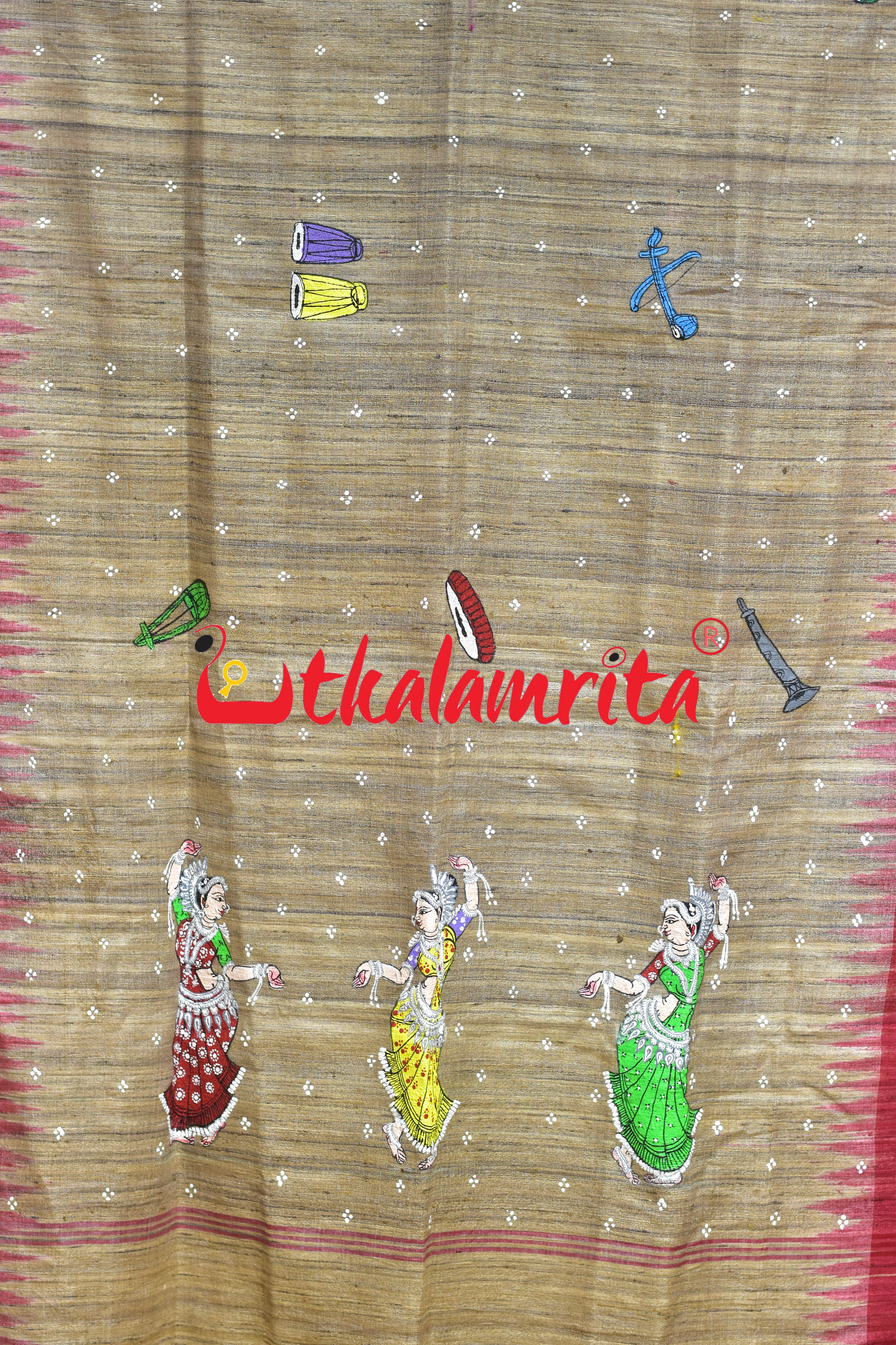 Natural Body Red Odishi Dancenrs Pattachitra Tussar (Dupatta)