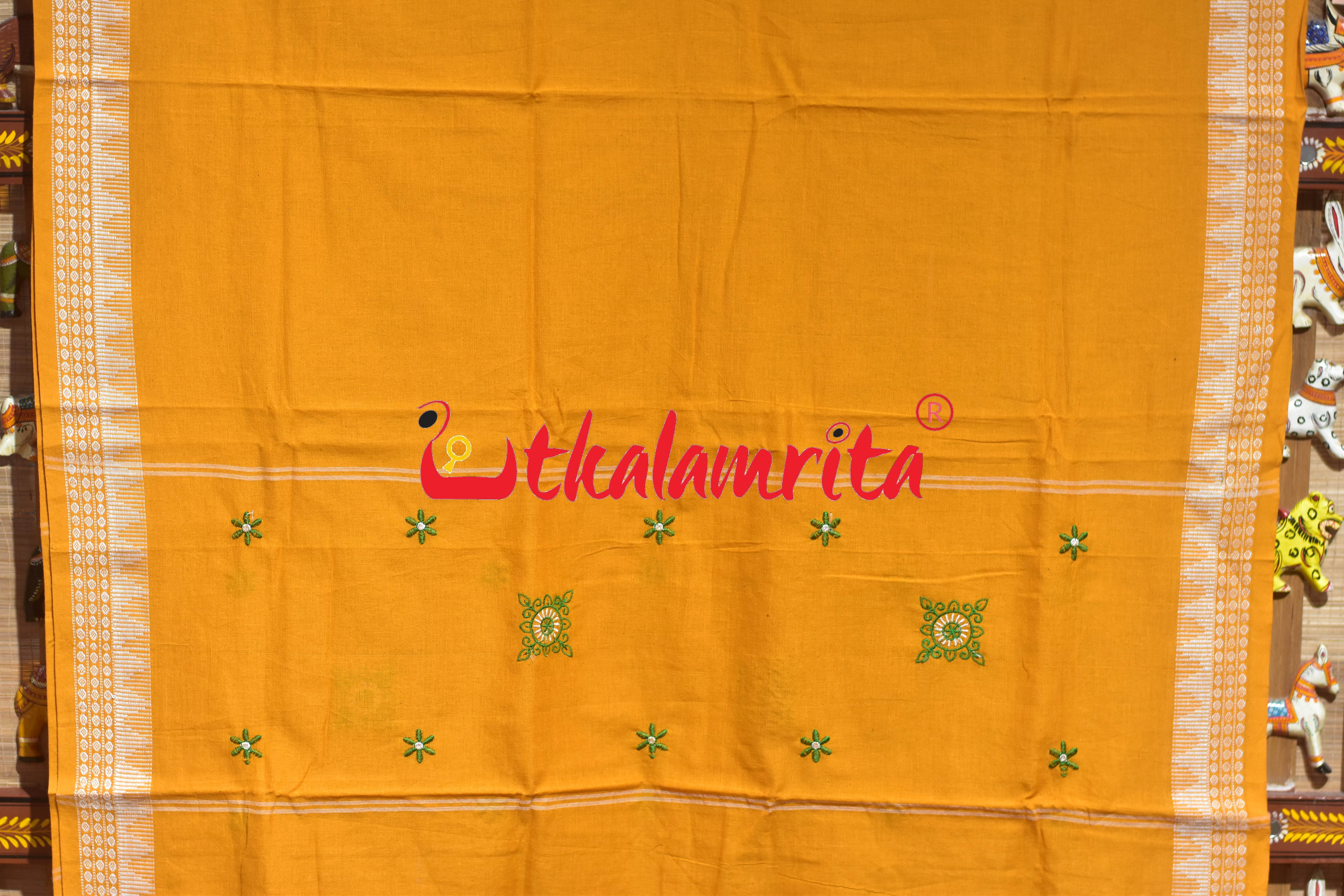 Green Yellow Big Flower Cotton Dress Set