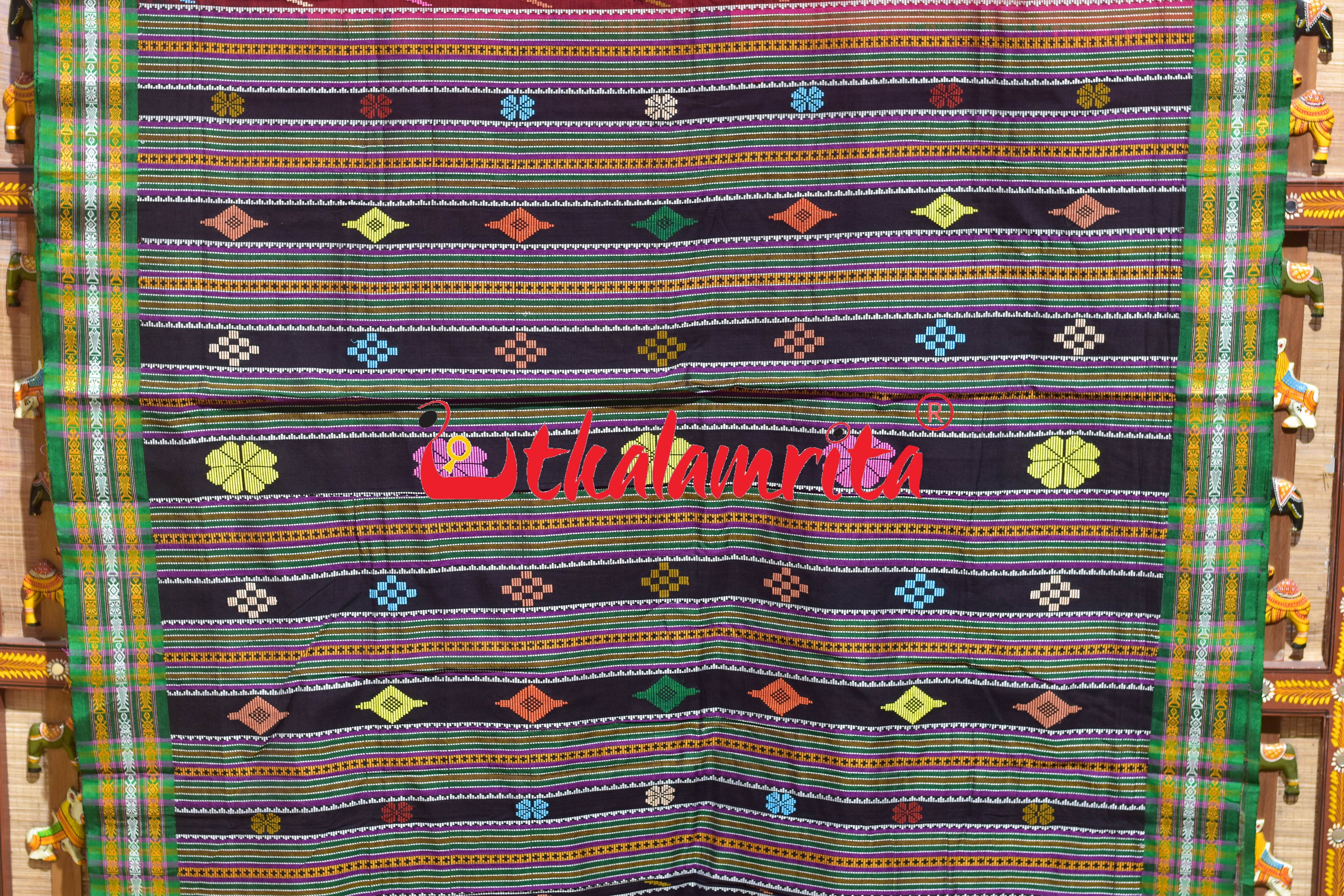 Red Green Buta Dhalapathar Cotton Saree