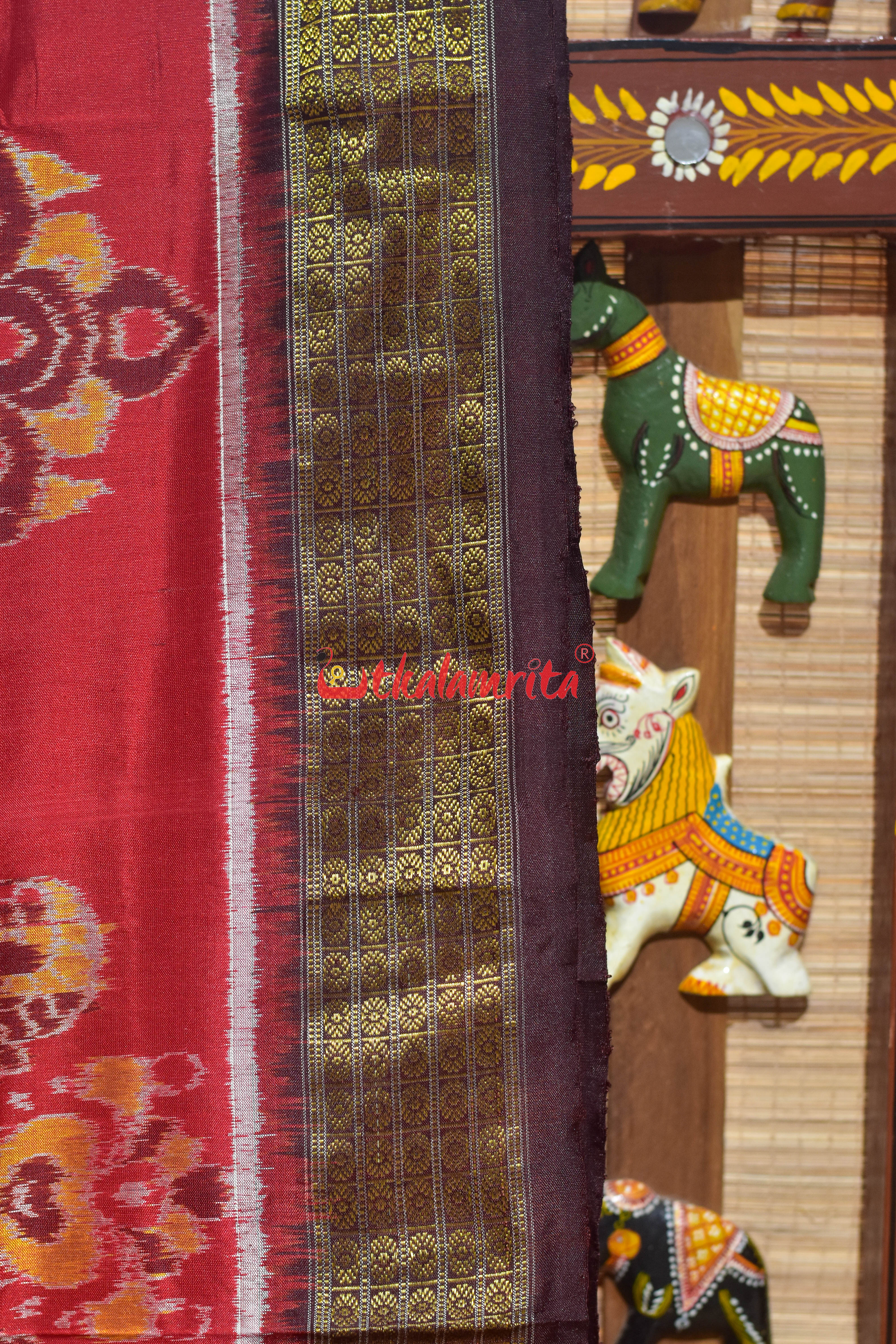 Half Tissue Red Diwali Sambalpuri Silk Saree