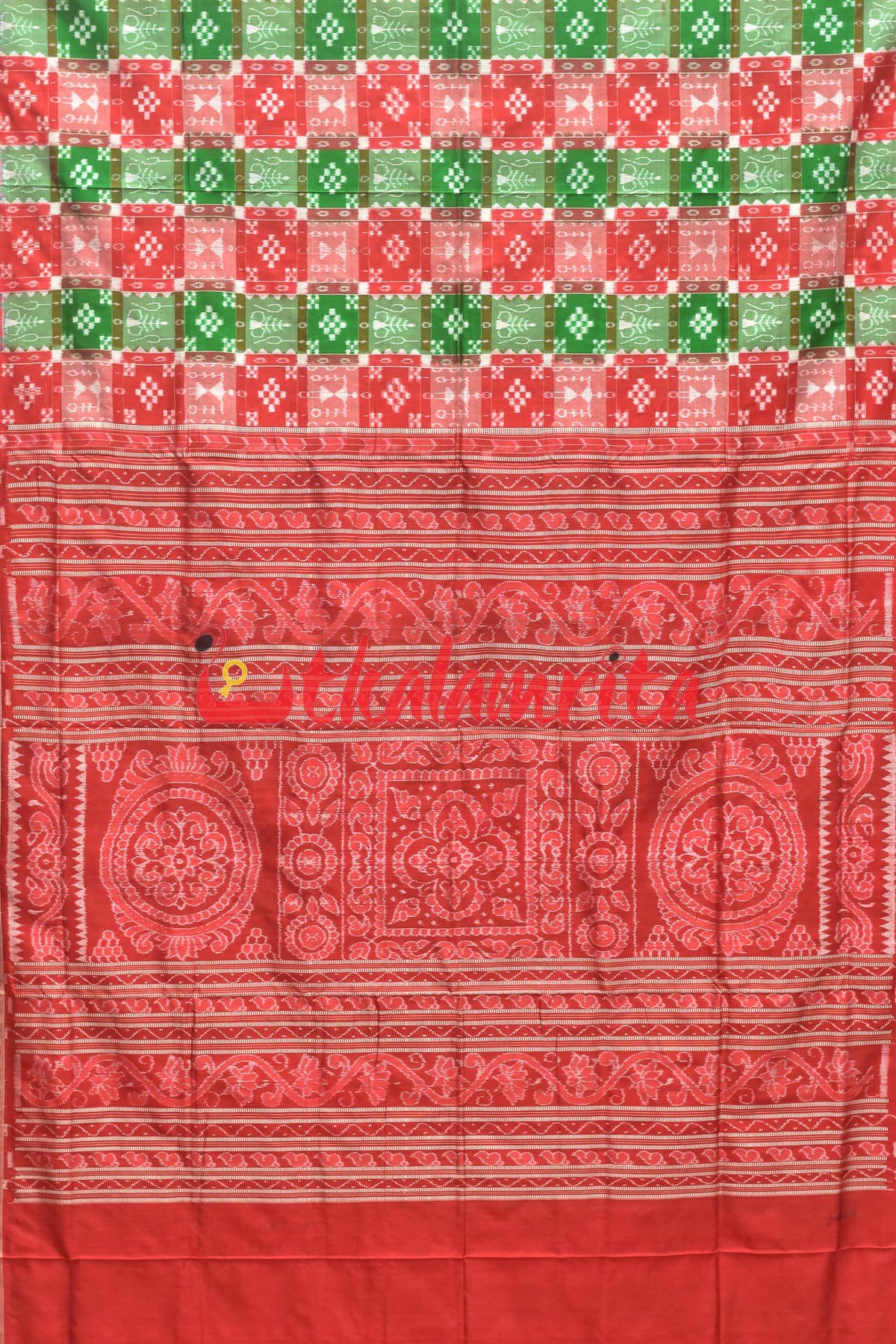 45 Kuthi Red Green Sambalpuri Pasapali Silk Saree