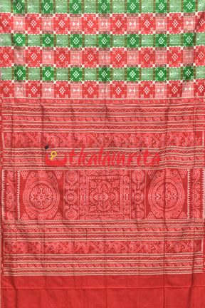 45 Kuthi Red Green Sambalpuri Pasapali Silk Saree